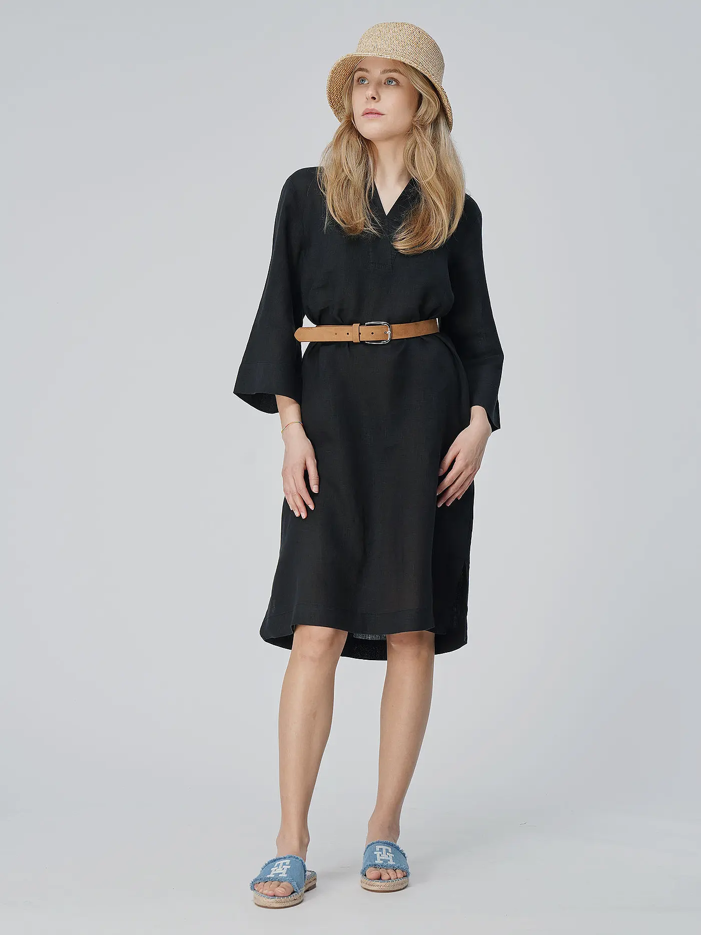 S.OLIVER | Leinenkleid | schwarz