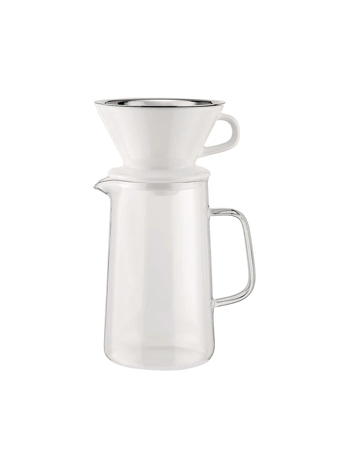 ALESSI | Kaffee Set 3-tlg SLOW COFFEE Glas/Weiss/Edelstahl | transparent