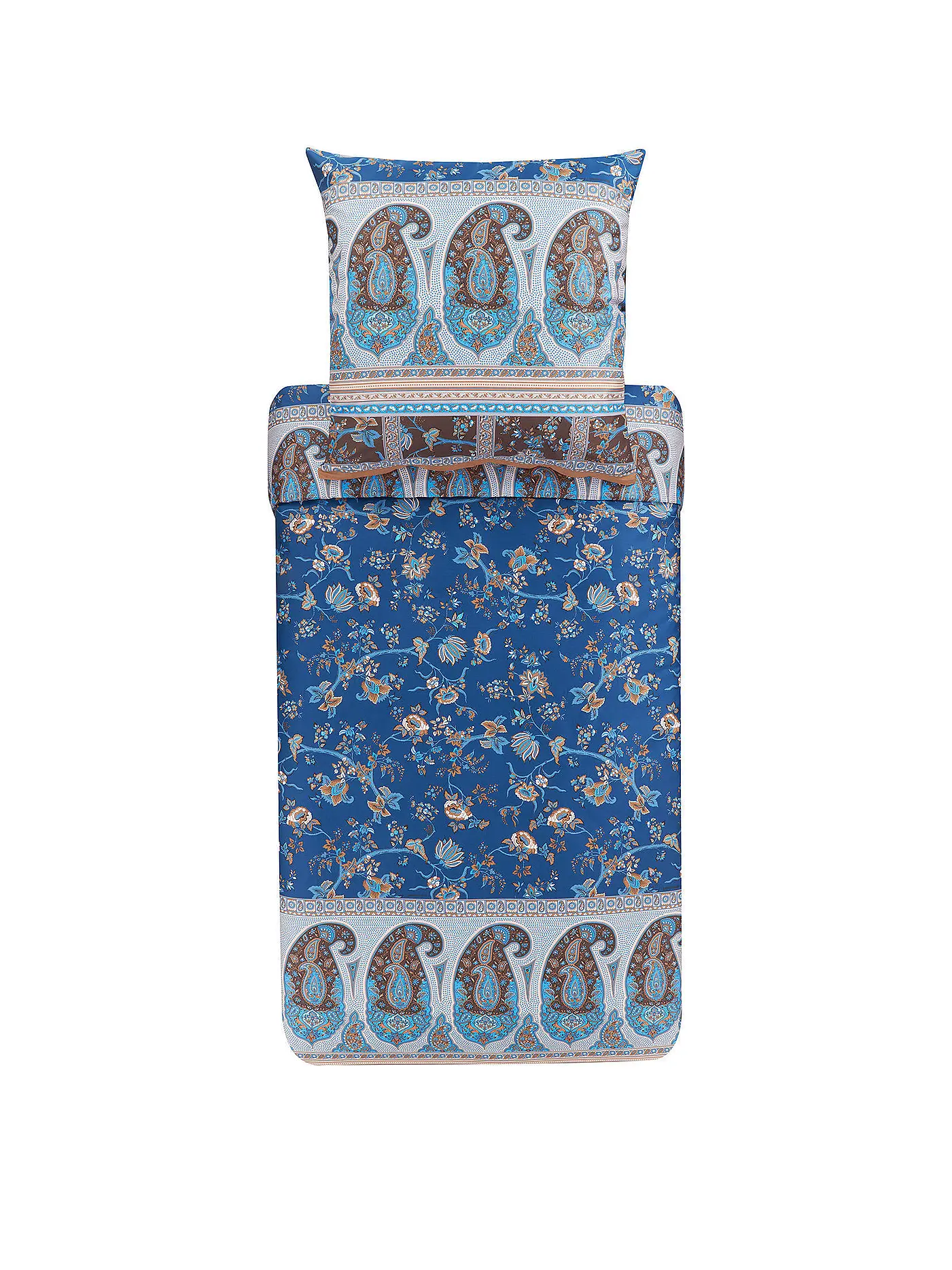 BASSETTI | Satin Bettwäsche GENOVEVA 70x90cm/140x200cm hellgruen | blau