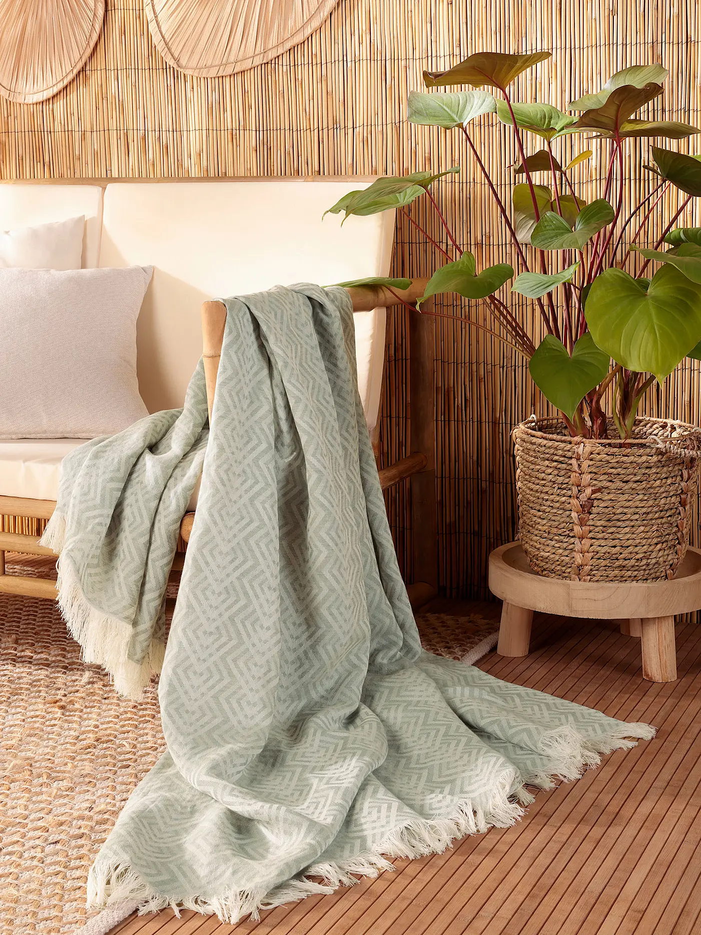 BIEDERLACK | Wohndecke - Plaid 130x180cm Green Mood Cameo Mint | hellgrün
