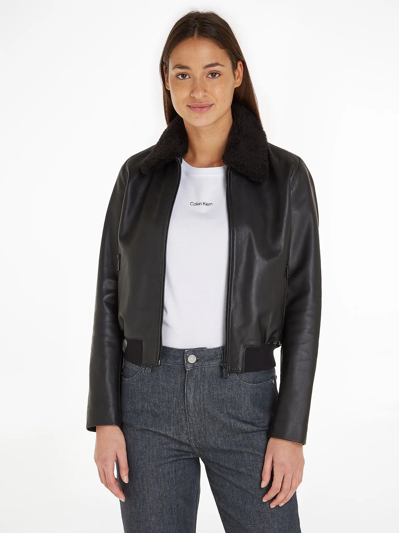 CALVIN KLEIN | Lederjacke  | schwarz