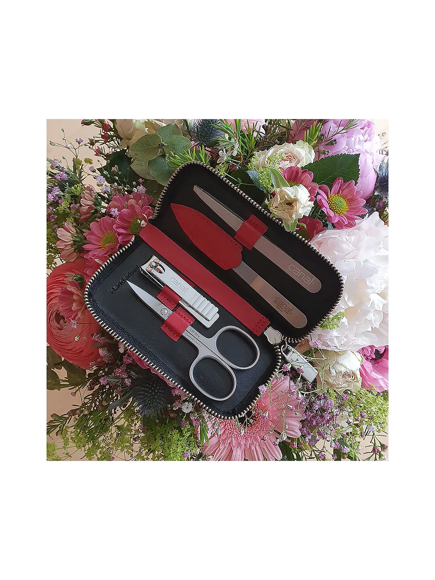 CANAL | Reißverschluss-Etui aus Spaltleder 4-teilig (Rot) 5381 | rot