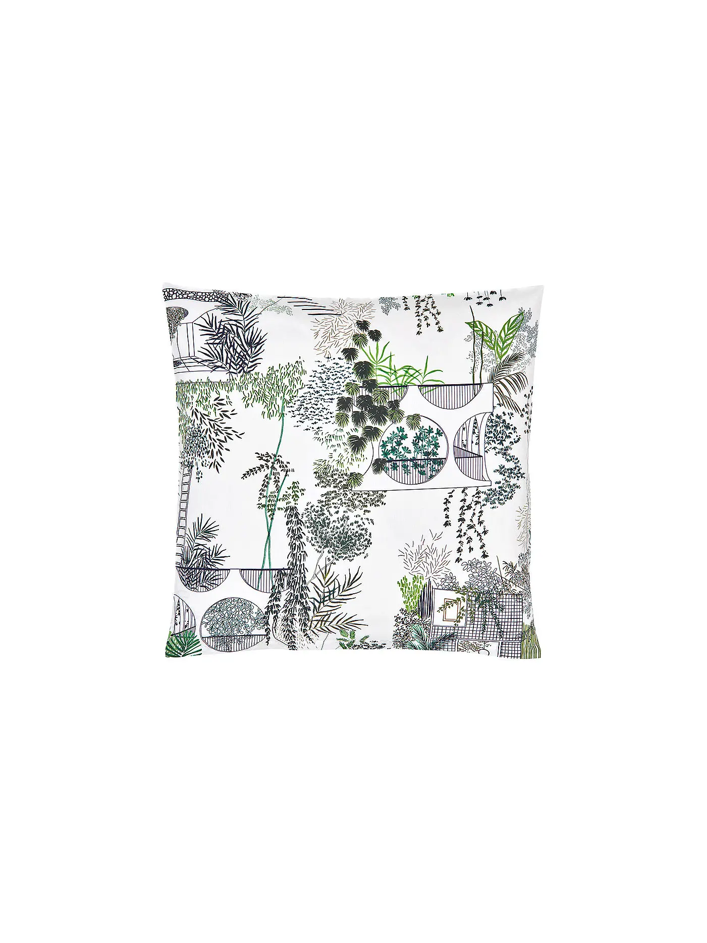 CHRISTIAN FISCHBACHER | Satin Kissenbezug 70x90cm Urban Jungle Weiss/Grün | weiss