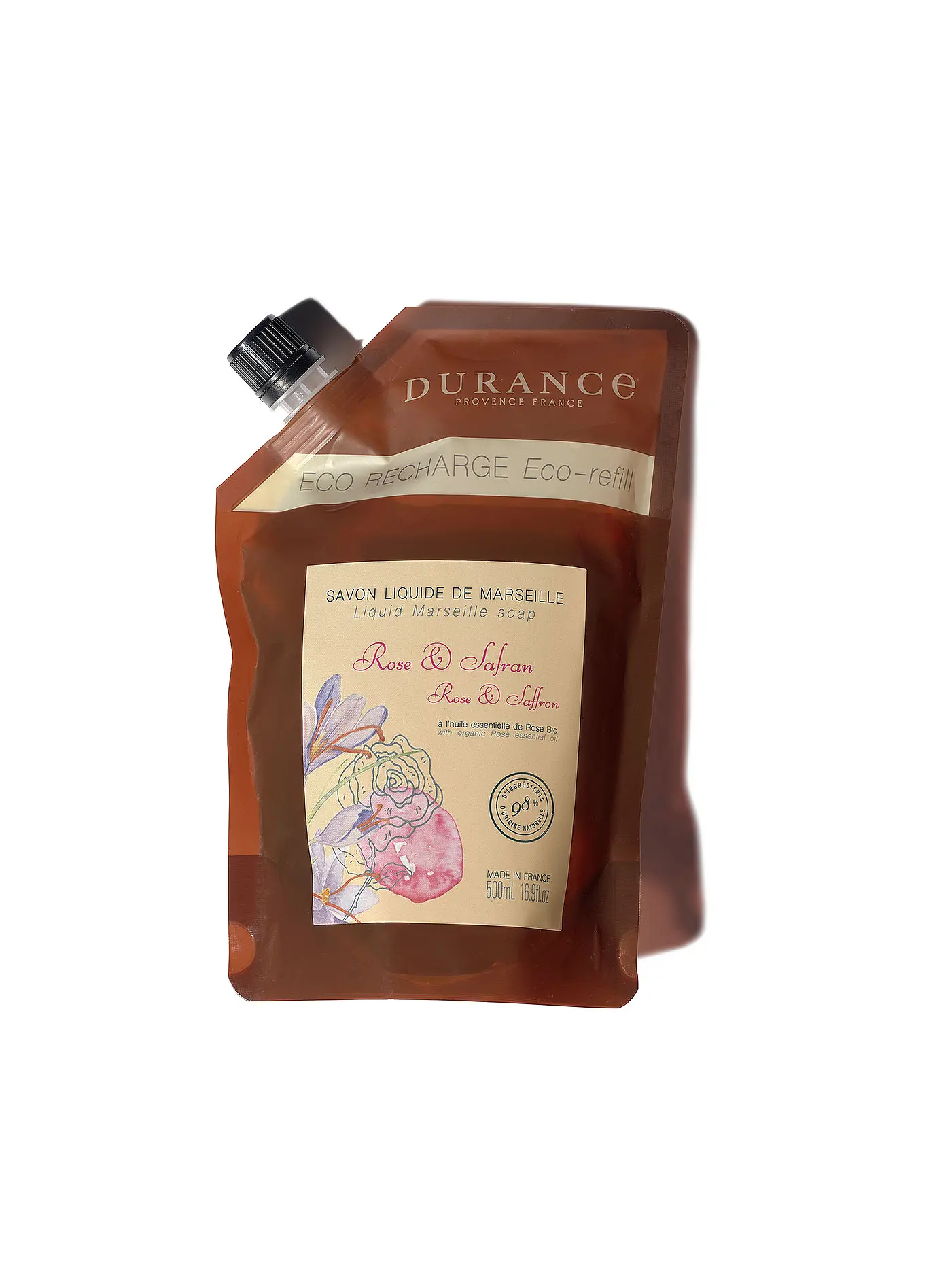 DURANCE | Refill Marseiller Flüssigseife Rose & Safran 500ml | braun