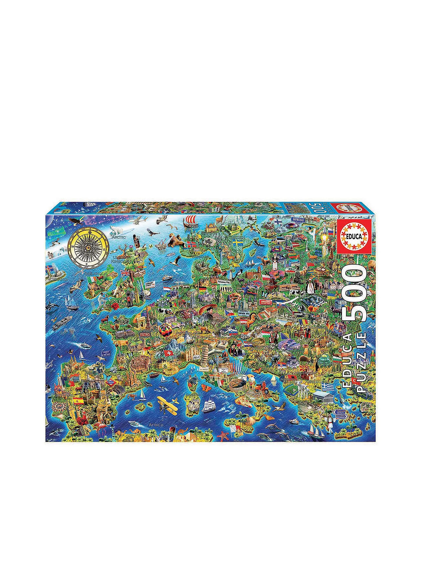 EDUCA | Puzzle - Verrückte Europakarte 500 Teile | keine Farbe