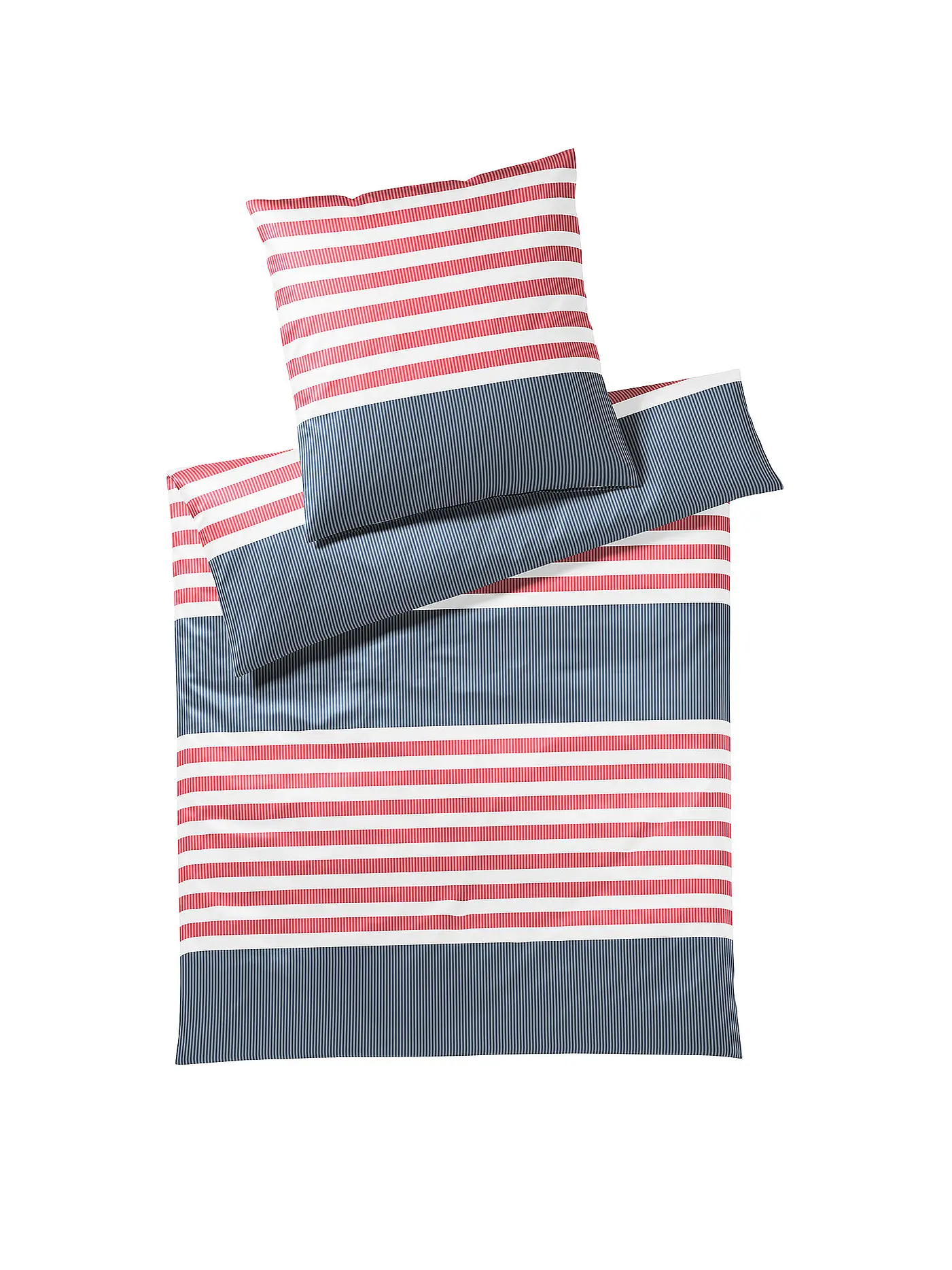 ELEGANTE | Batist Bettwäsche 140x200cm SUMMERSTRIPE Blau-Rot | hellblau