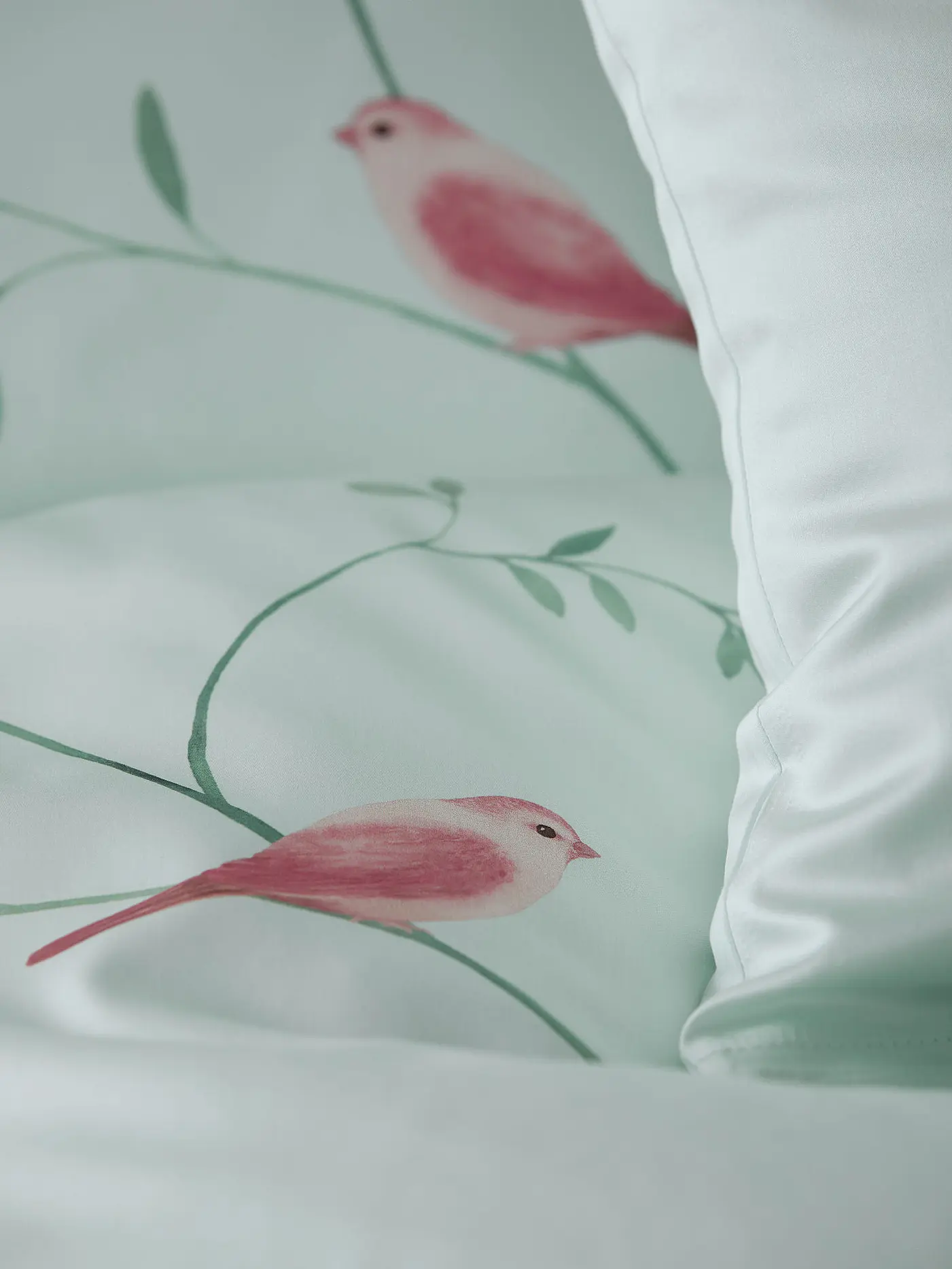 ELEGANTE | Satin Bettwäsche 70x90cm/140x200cm Garden Love Zartgrün | hellgrün