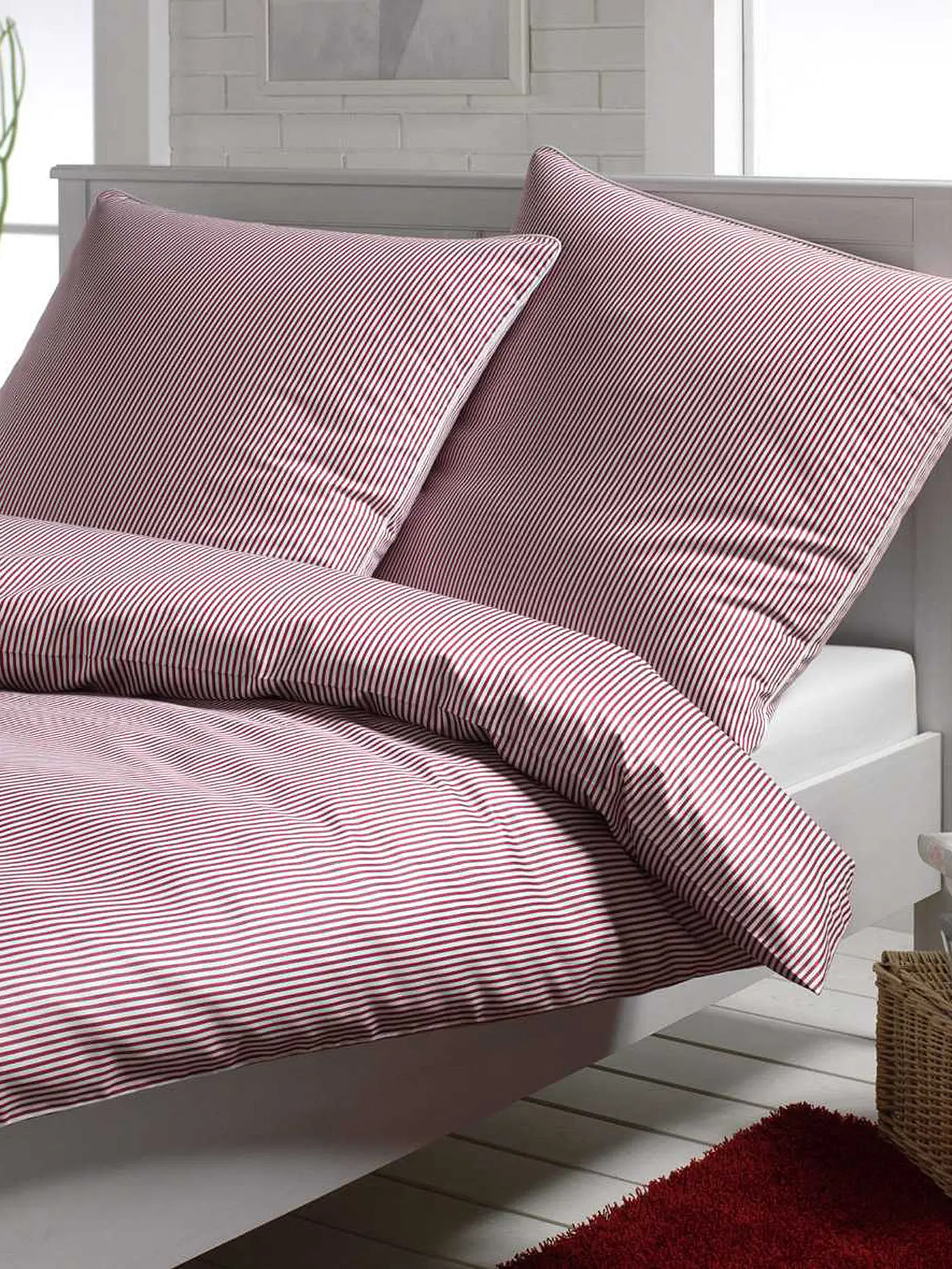ELEGANTE | Satin Bettwäsche Hamburger Streifen 140x220cm Bordeaux | dunkelrot