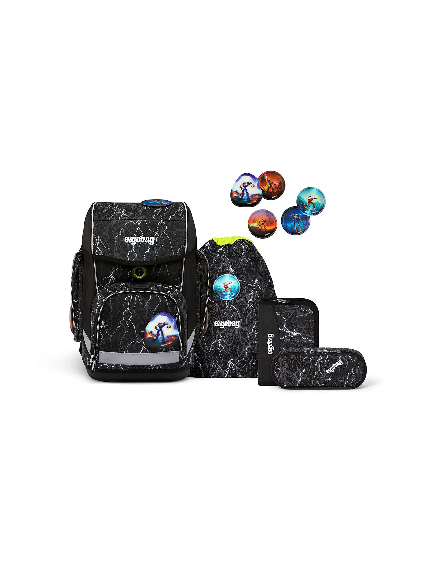 ERGOBAG | Schultaschen Set 5tlg Cubo - ReflektBär | schwarz