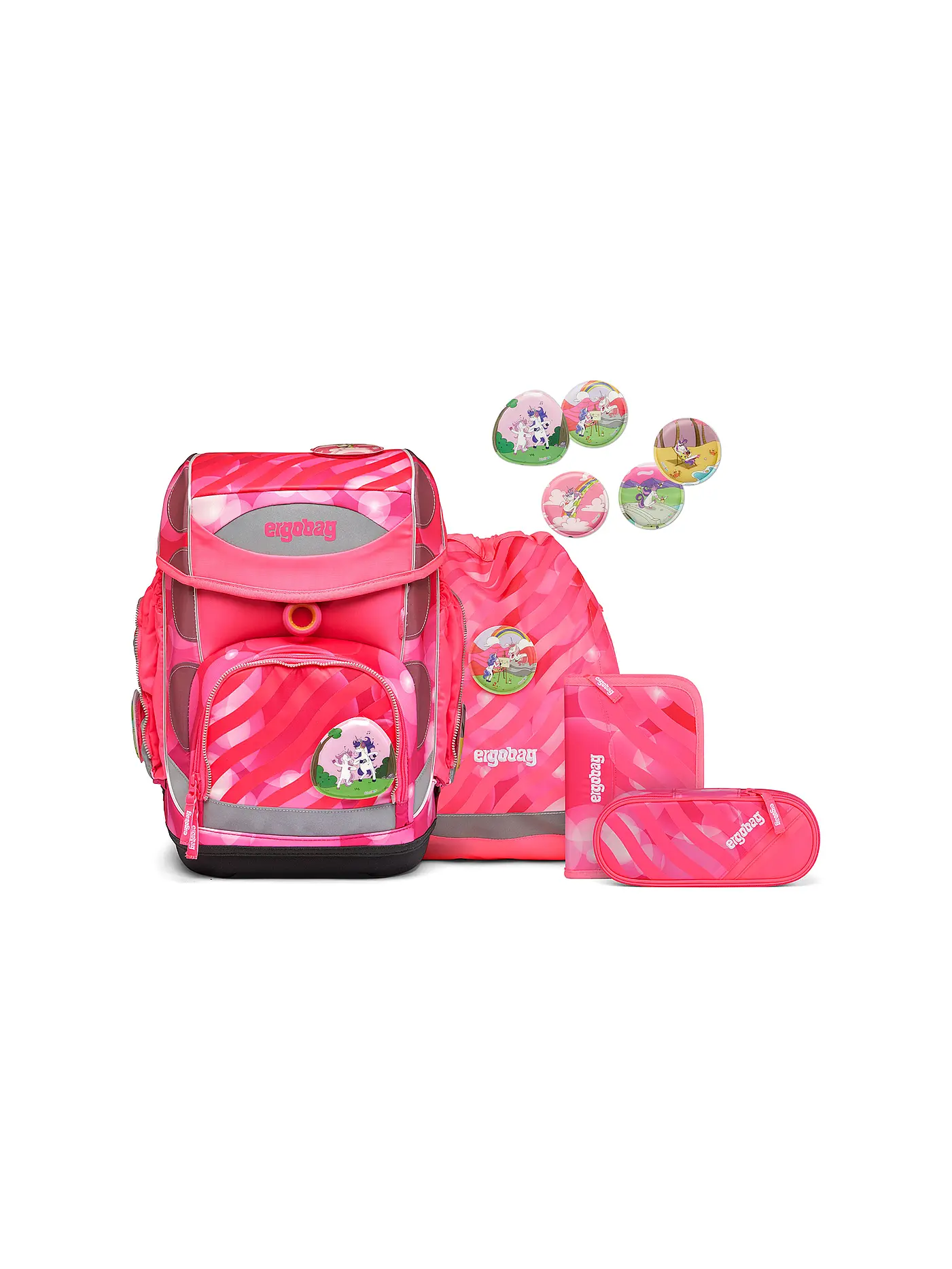 ERGOBAG | Schultaschen Set 5tlg Cubo KuntBärbuntes Einhorn | rot