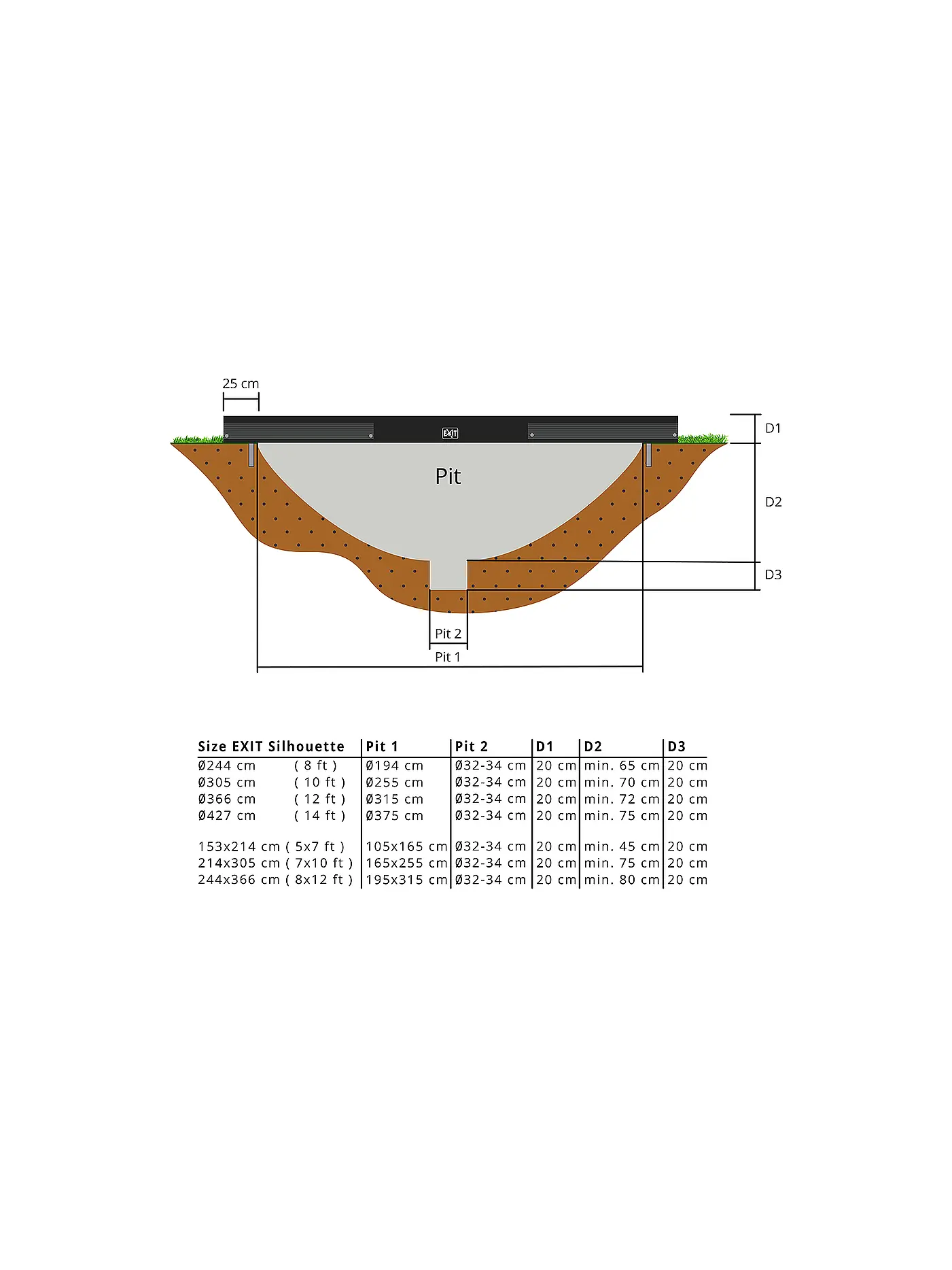 EXIT TOYS | Silhouette Bodentrampolin 244cm mit Sicherheitsnetz | keine Farbe