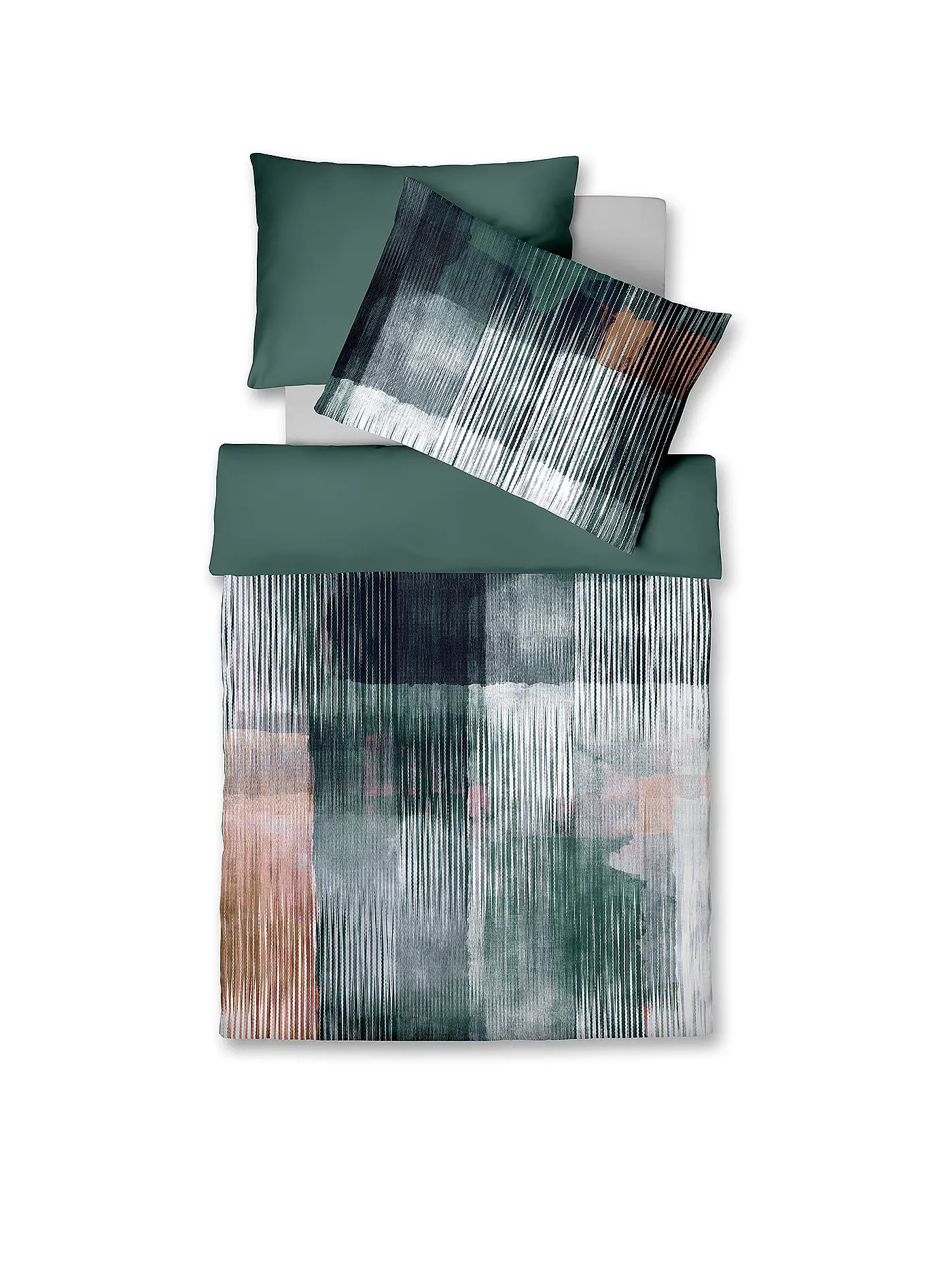 FLEURESSE | Satin Bettwäsche MODERN ART 70x90cm/140x200cm Silver | petrol