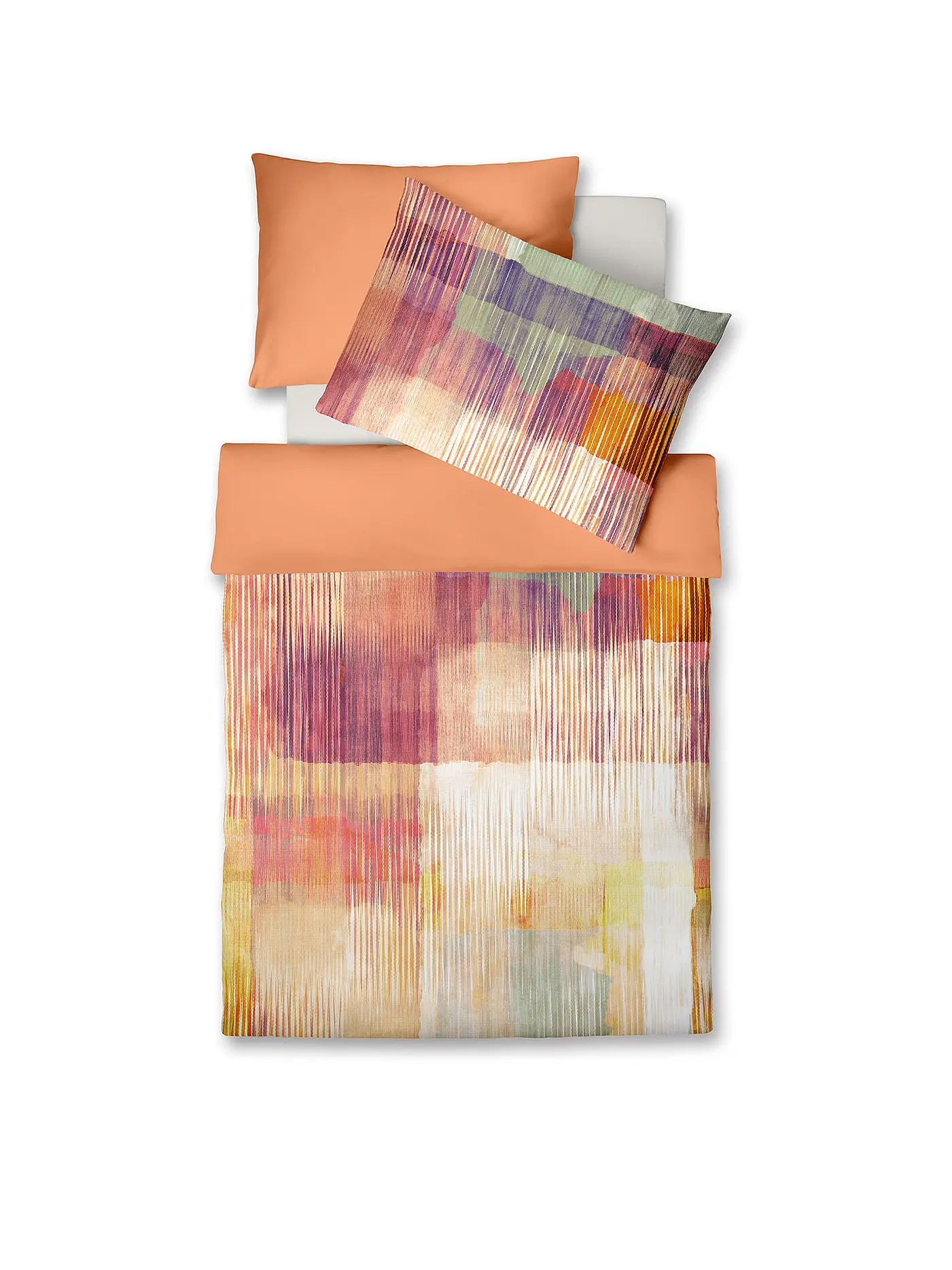 FLEURESSE | Satin Bettwäsche MODERN ART 70x90cm/140x200cm Silver | orange