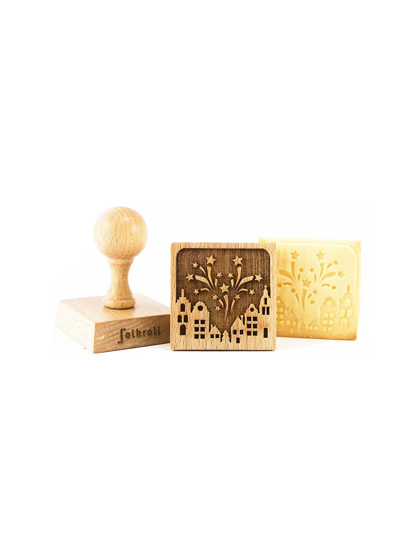 FOLKROLL | Keksstempel New Year 55x55mm Buche / 3D-Motiv | hellbraun