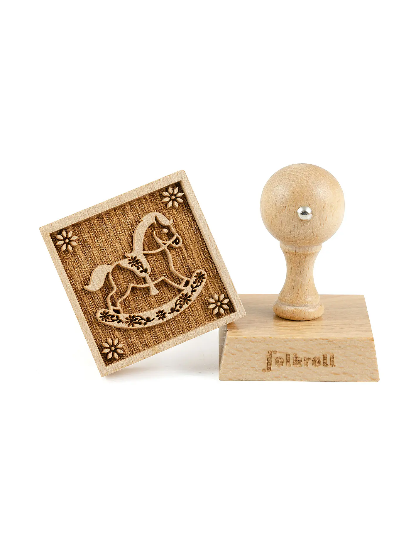 FOLKROLL | Keksstempel Schaukelpferd 55x55mm Buche / 3D-Motiv | hellbraun