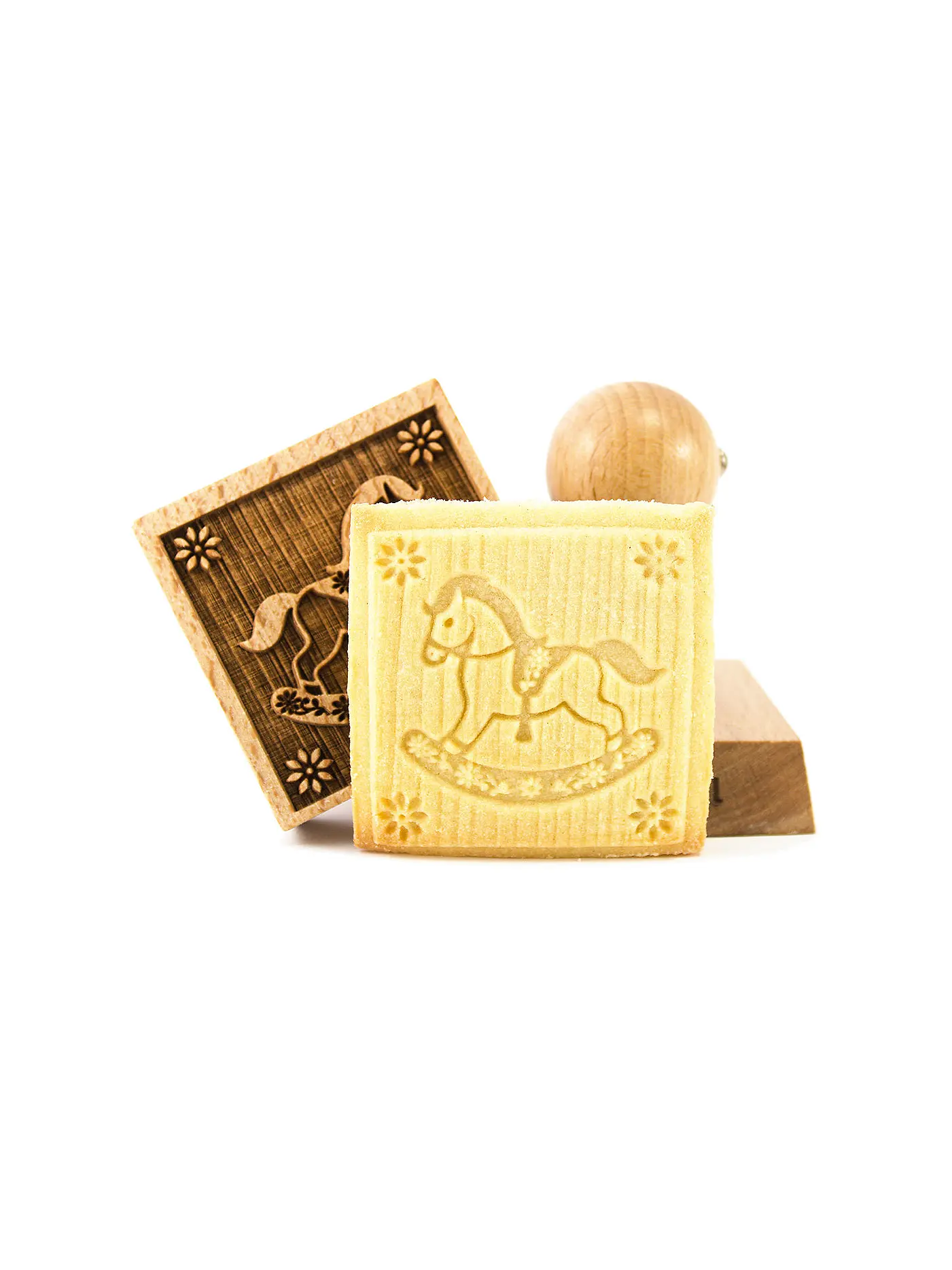 FOLKROLL | Keksstempel Schaukelpferd 55x55mm Buche / 3D-Motiv | hellbraun