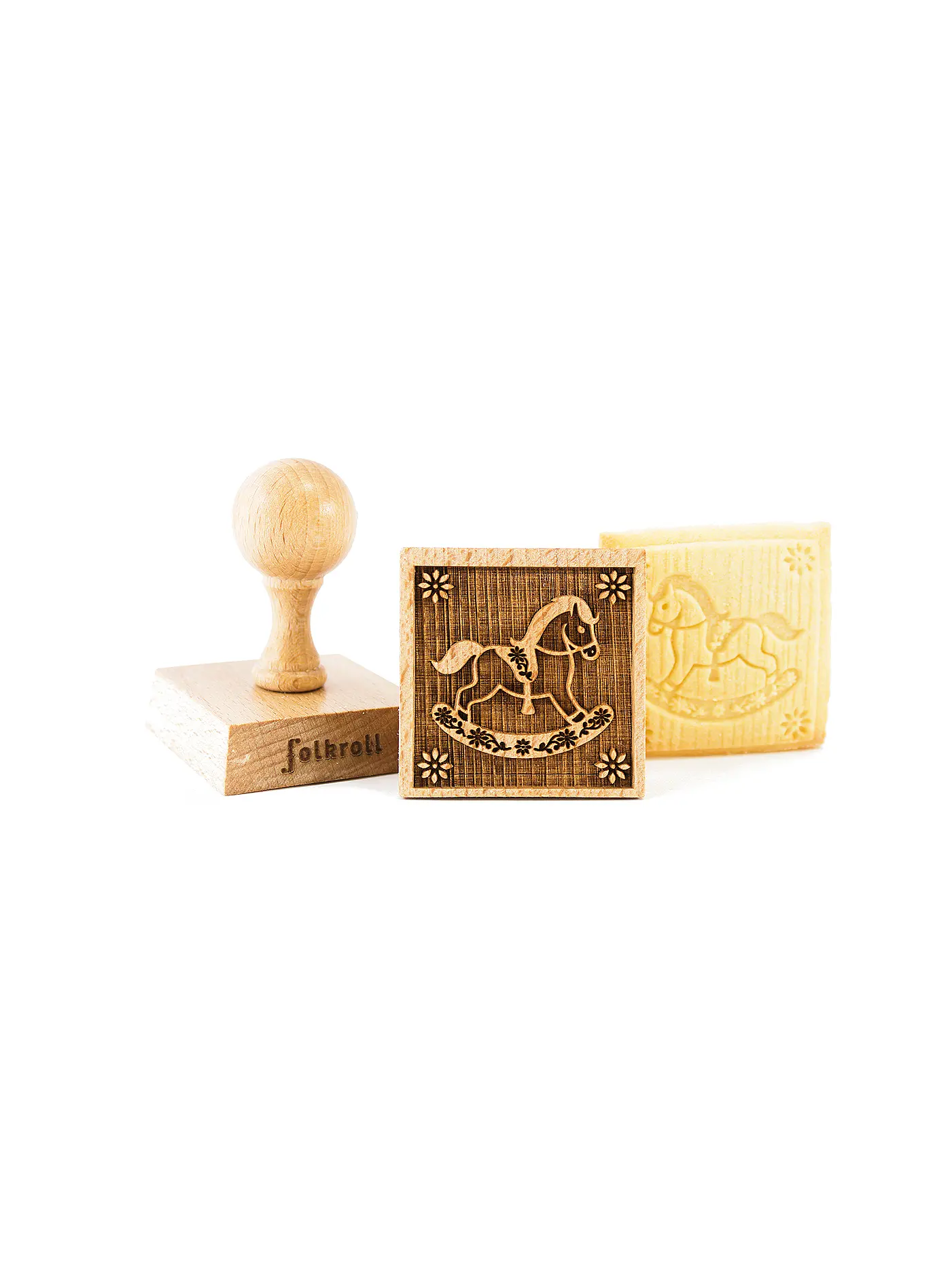 FOLKROLL | Keksstempel Schaukelpferd 55x55mm Buche / 3D-Motiv | hellbraun