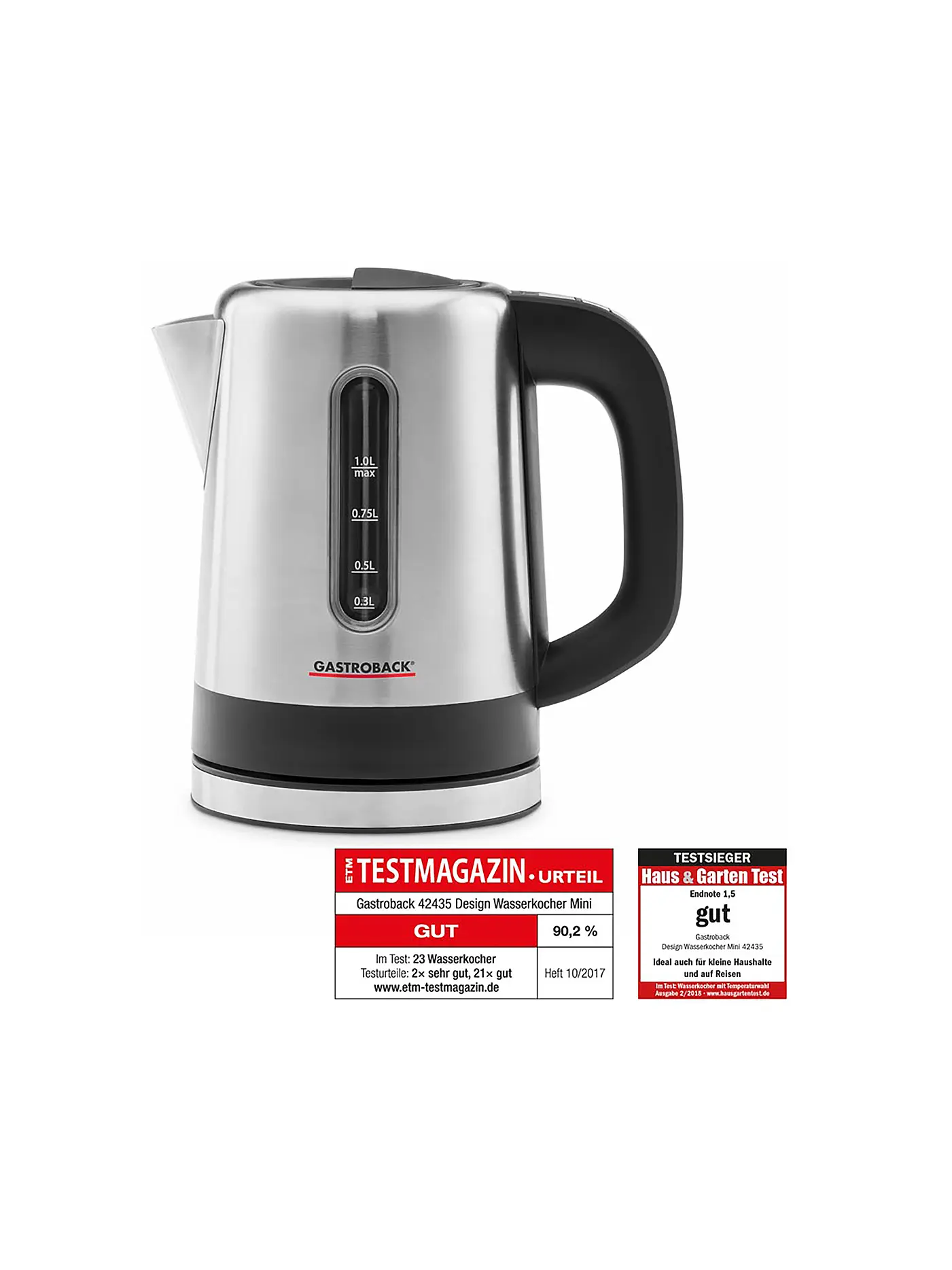 GASTROBACK | Design Wasserkocher Mini 1L Edelstahl 42435 | silber