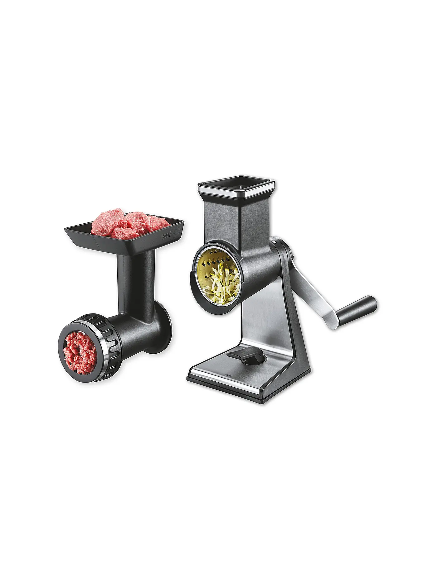 GEFU | Trommelreibe + Fleischwolfvorsatz TRANSFORMA® | silber