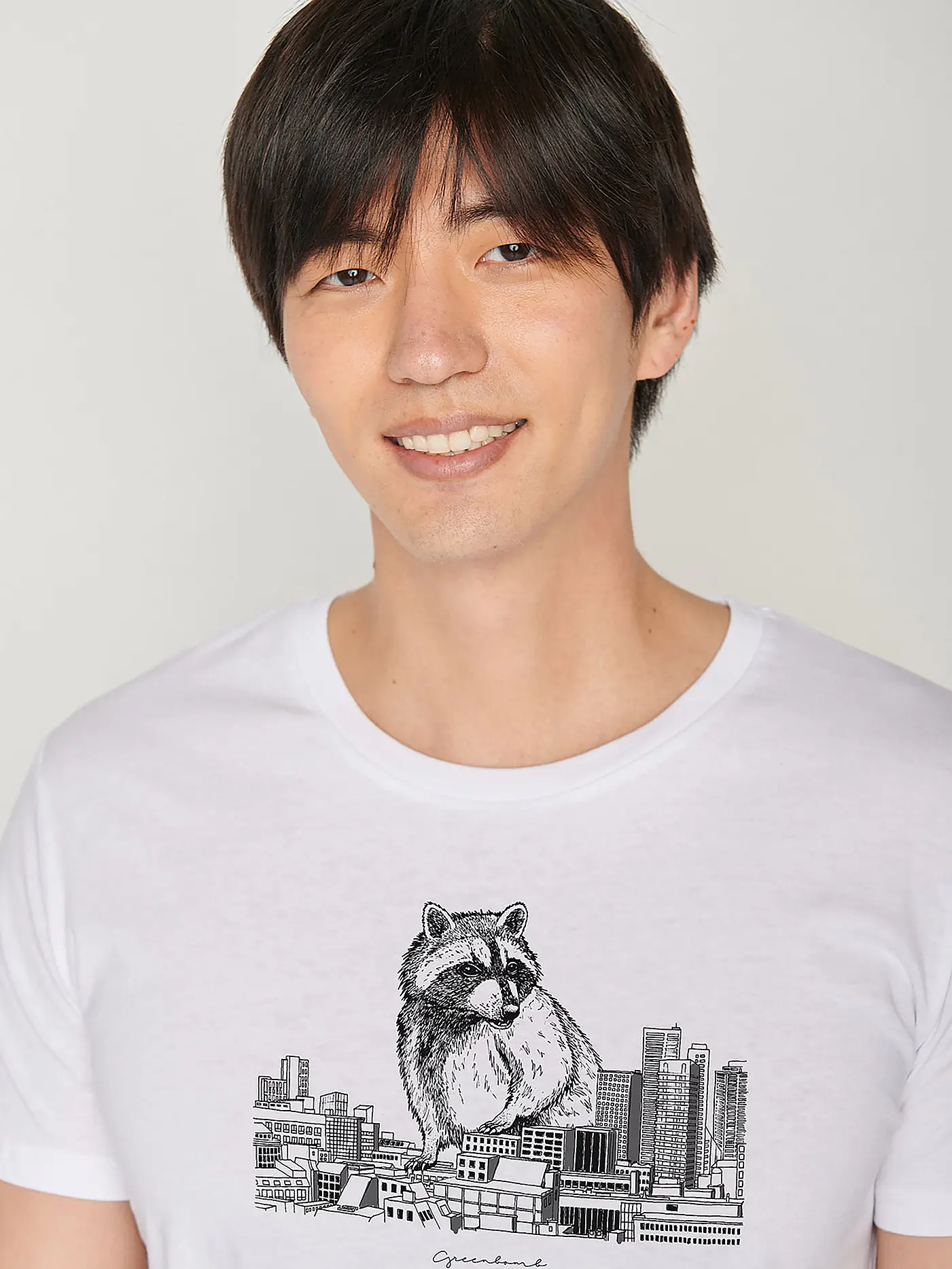 GREENBOMB | T-Shirt ANIMAL RACCOON CITY | weiss