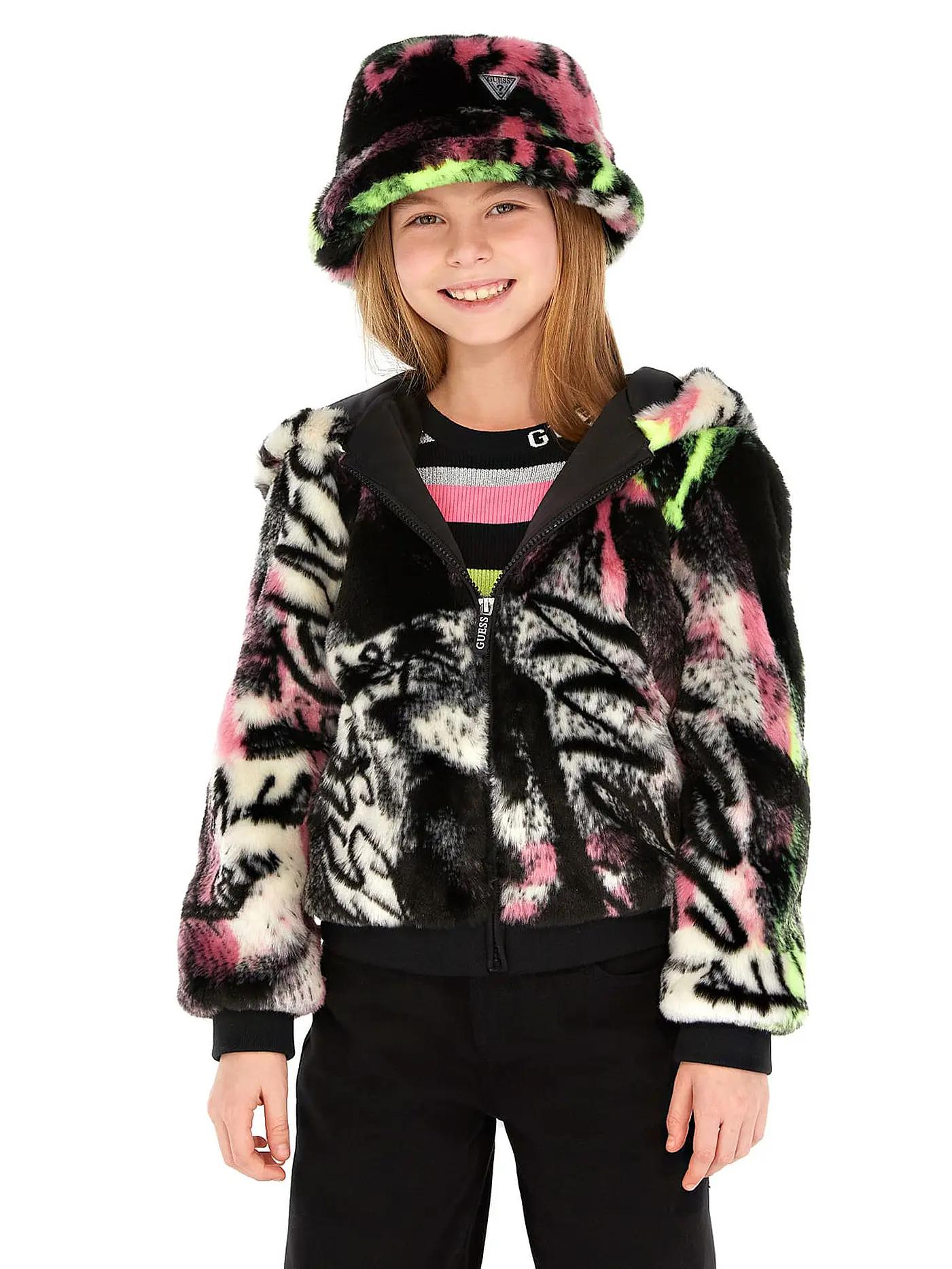 GUESS | Mädchen Jacke in Felloptik | schwarz