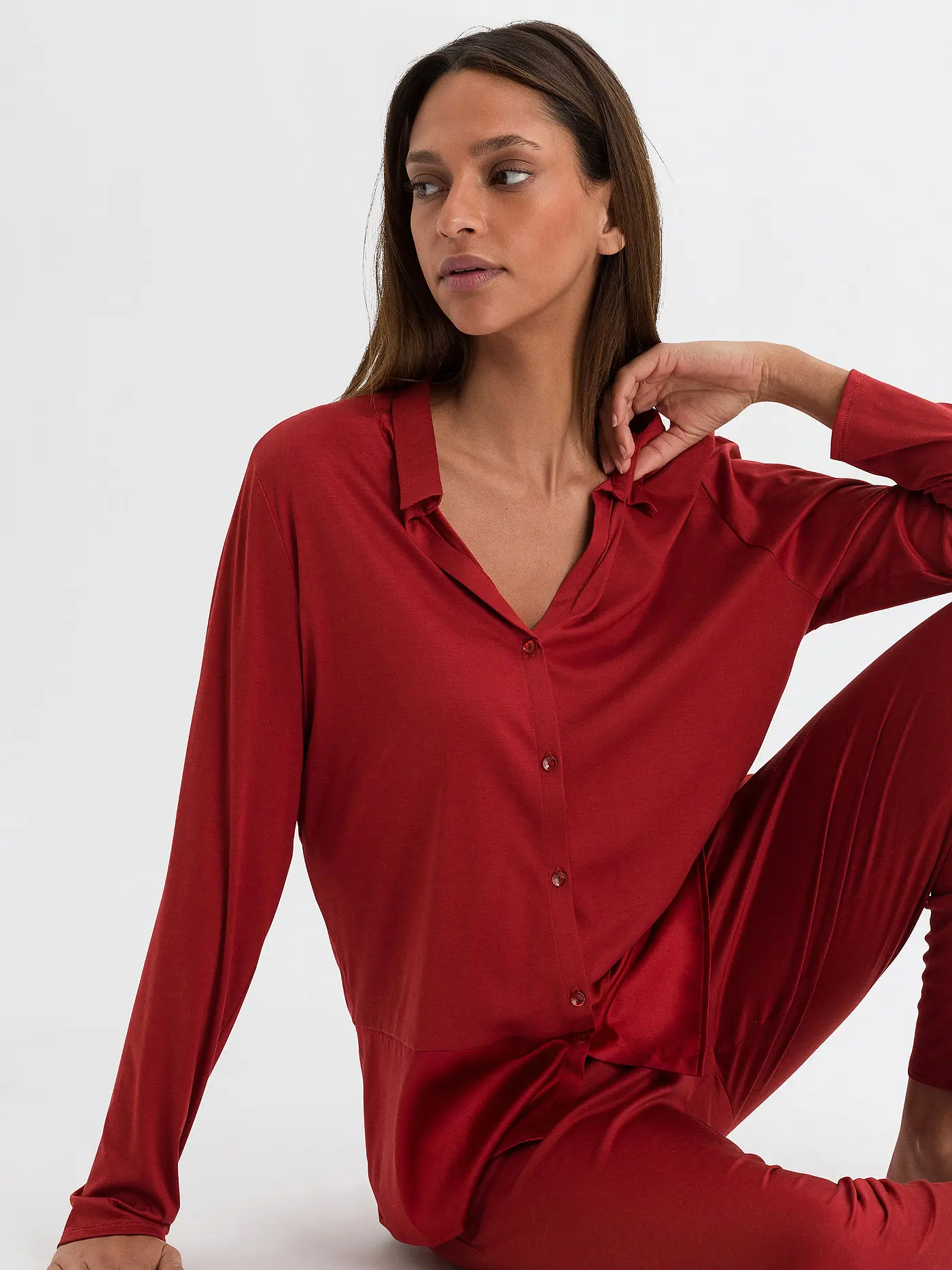 HANRO | Pyjamashirt Grand Central | rot