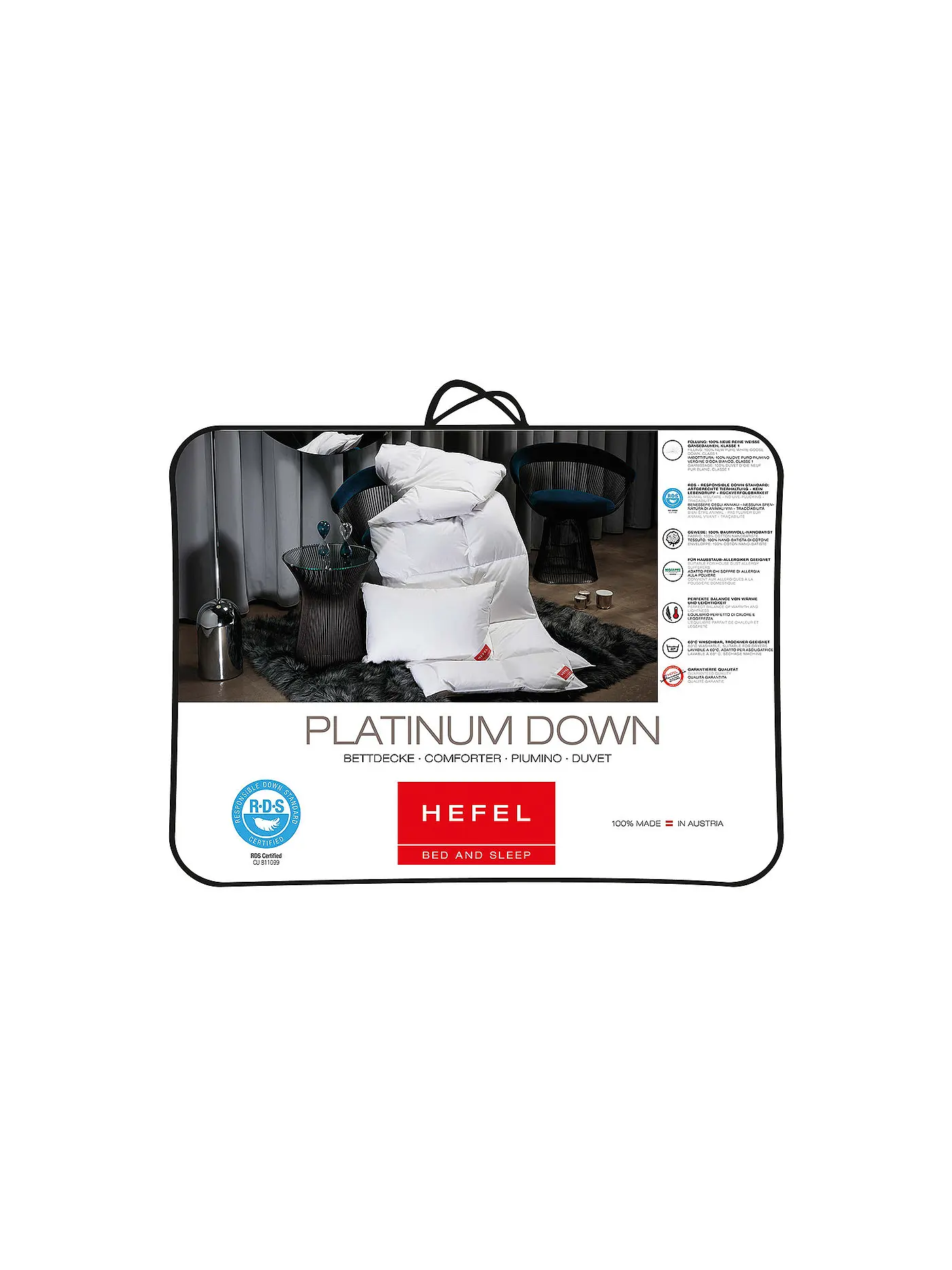 HEFEL | Daunen Ganzjahresdecke "Platinum Down" 140x200cm (440g) | weiss