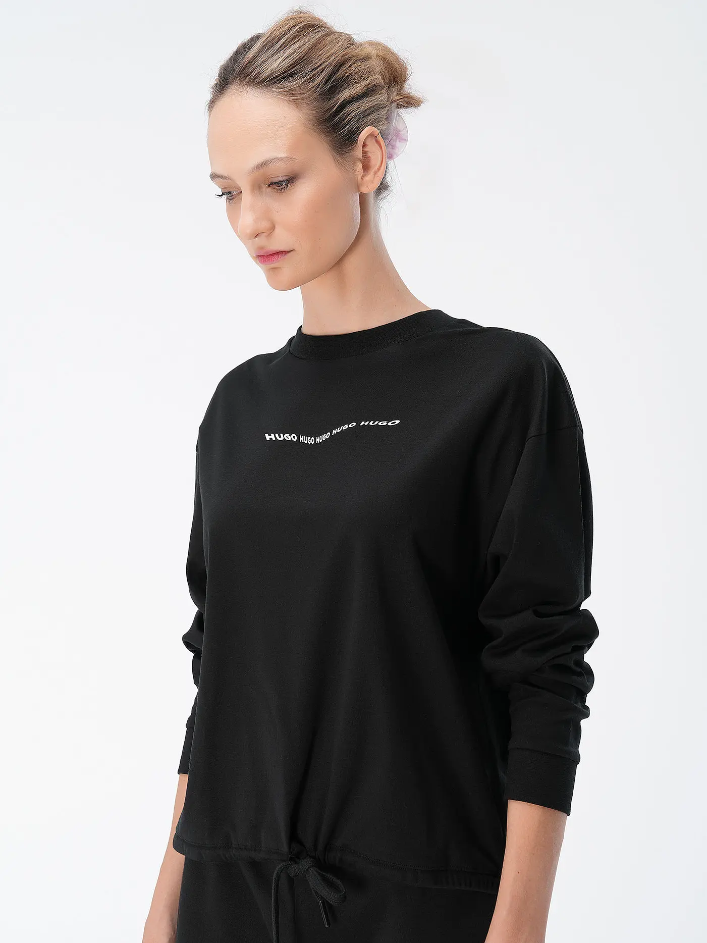 HUGO | Loungewear Shirt SWIRLY | schwarz
