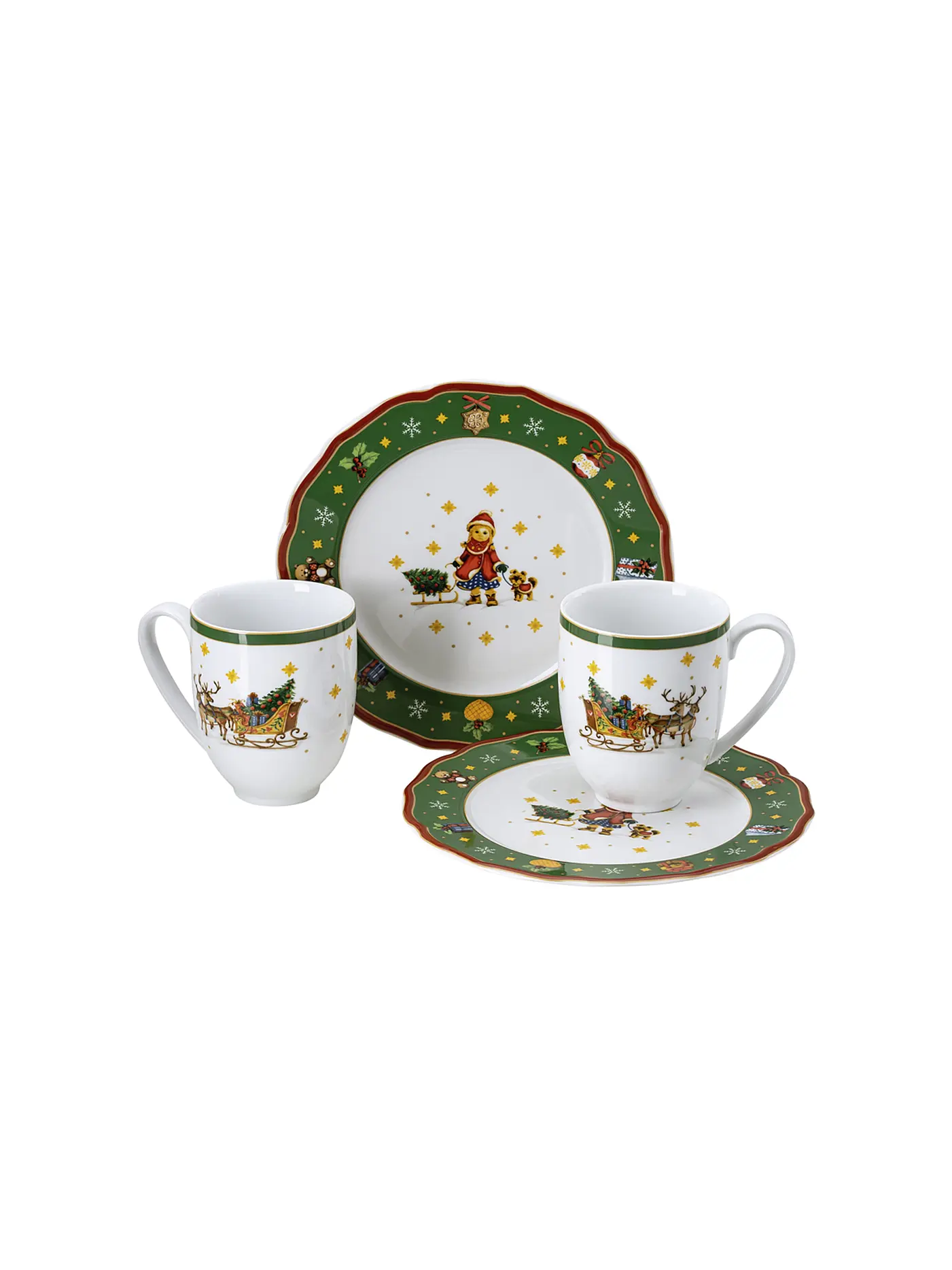 HUTSCHENREUTHER | Geschirrset Happy Christmas 4-teilig green | senf