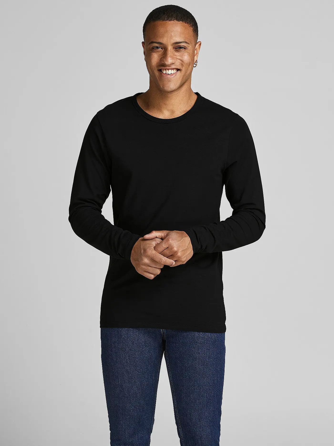 JACK & JONES | Basic Langarmshirt | schwarz