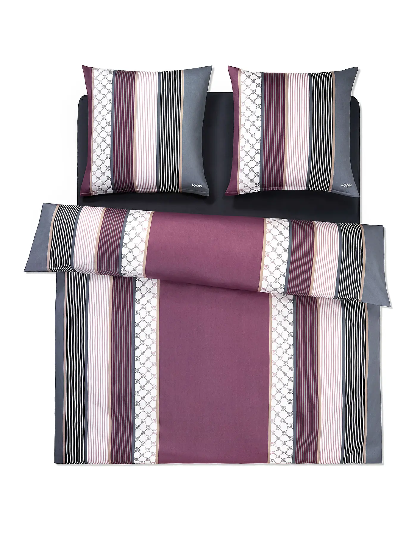 JOOP | Satin Bettwäsche Cornflower Stripes 70x90cm / 140x200cm Deep Wine | beere