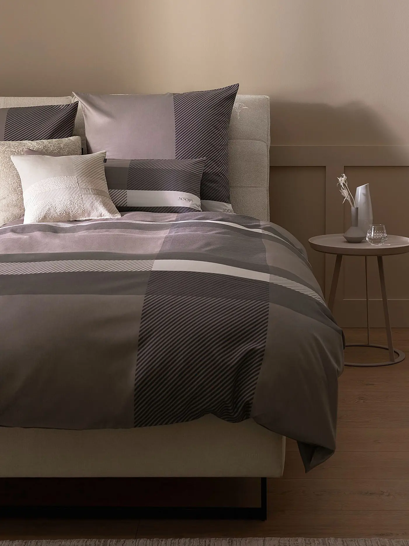 JOOP | Satin Bettwäsche MODERN 70x90cm/140x200cm Stone | grau