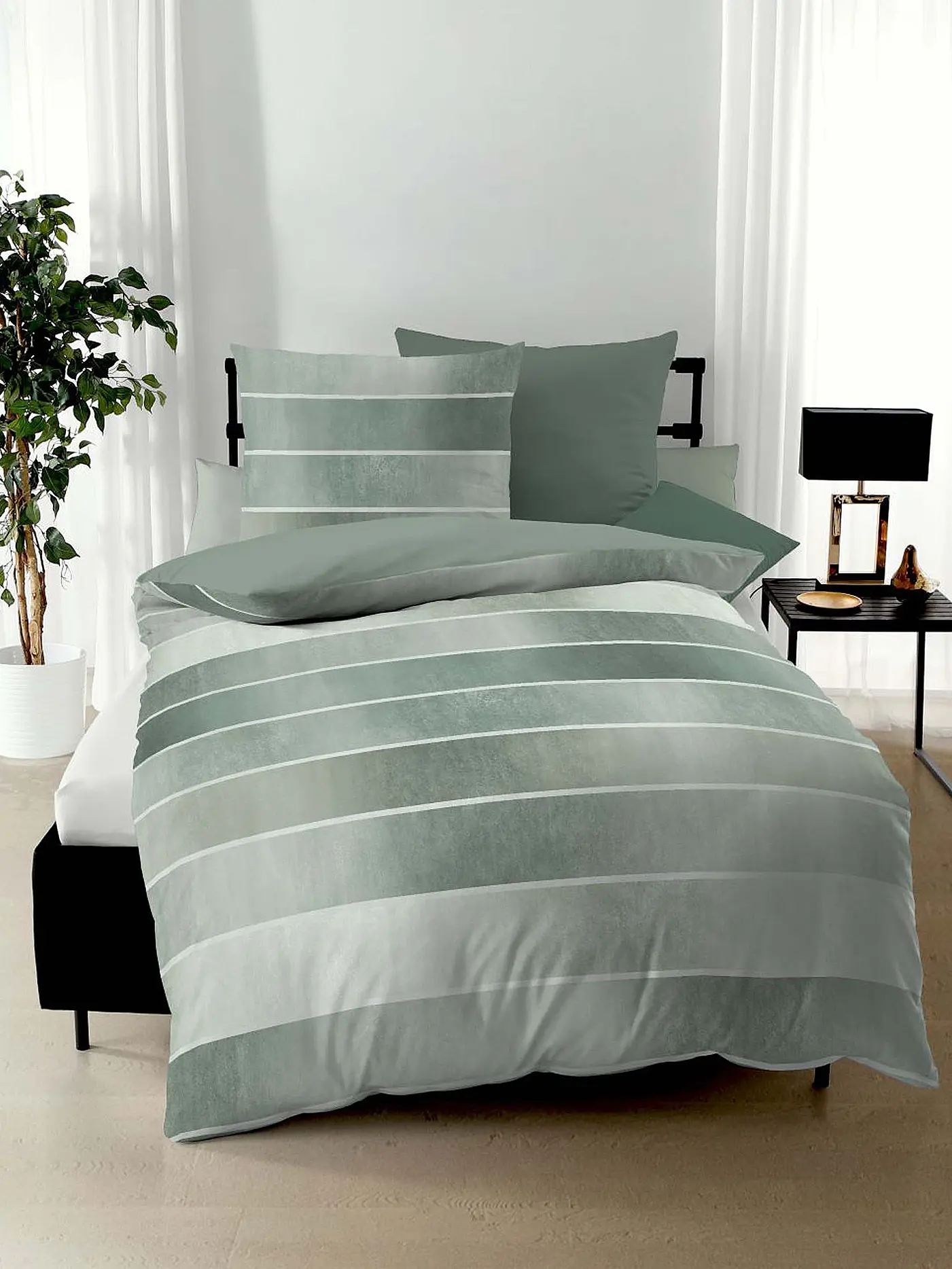 KAEPPEL | Flanell Bettwäsche 70x90cm/140x200cm TIMELESS Jade | dunkelgrün