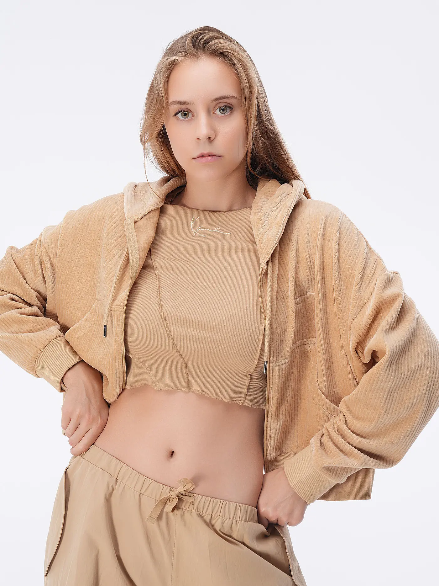 KARL KANI | Langarmshirt Cropped Fit | beige