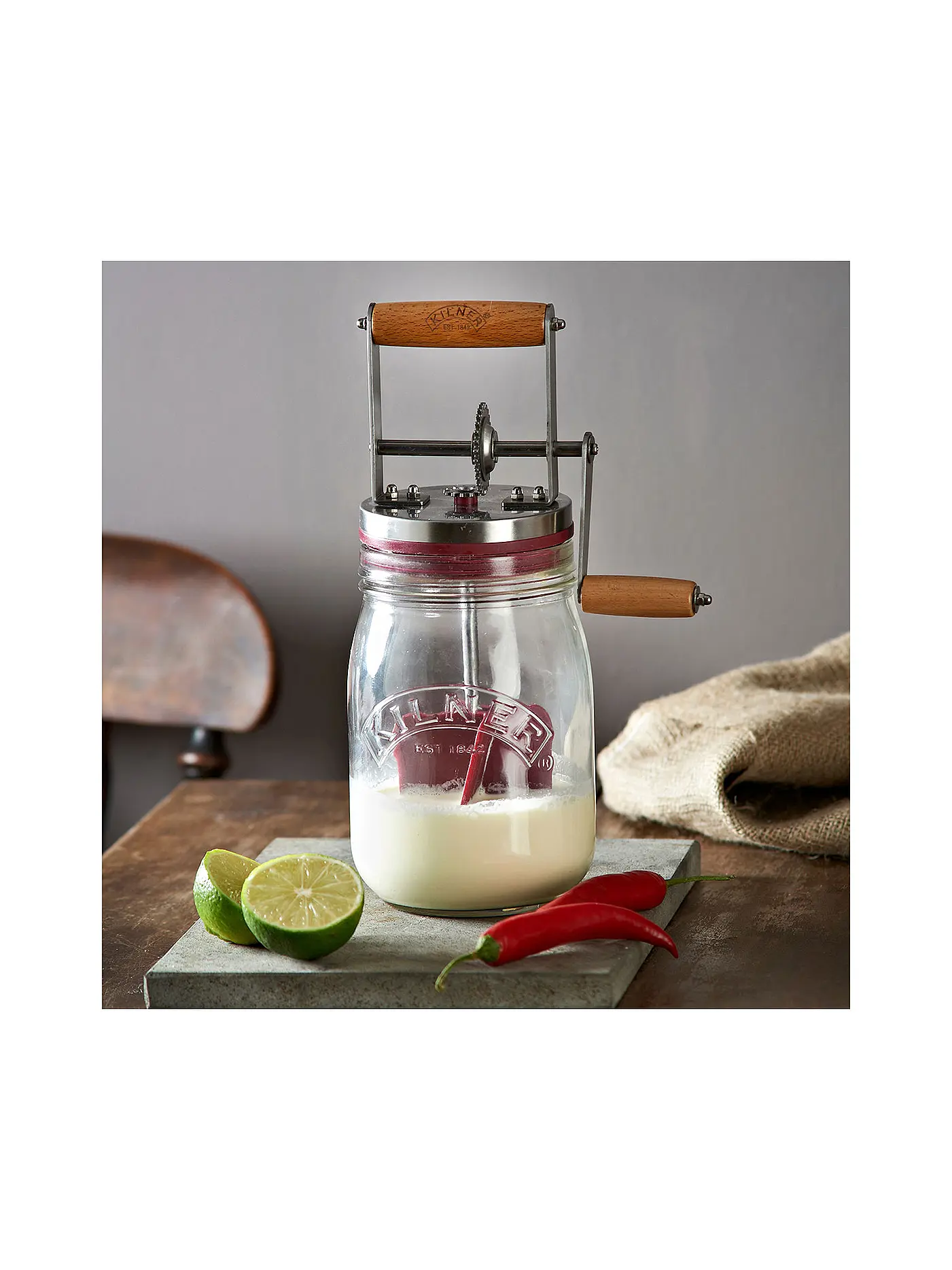 KILNER | Butterfass mit Kurbel 1l Glas/Edelstahl | transparent