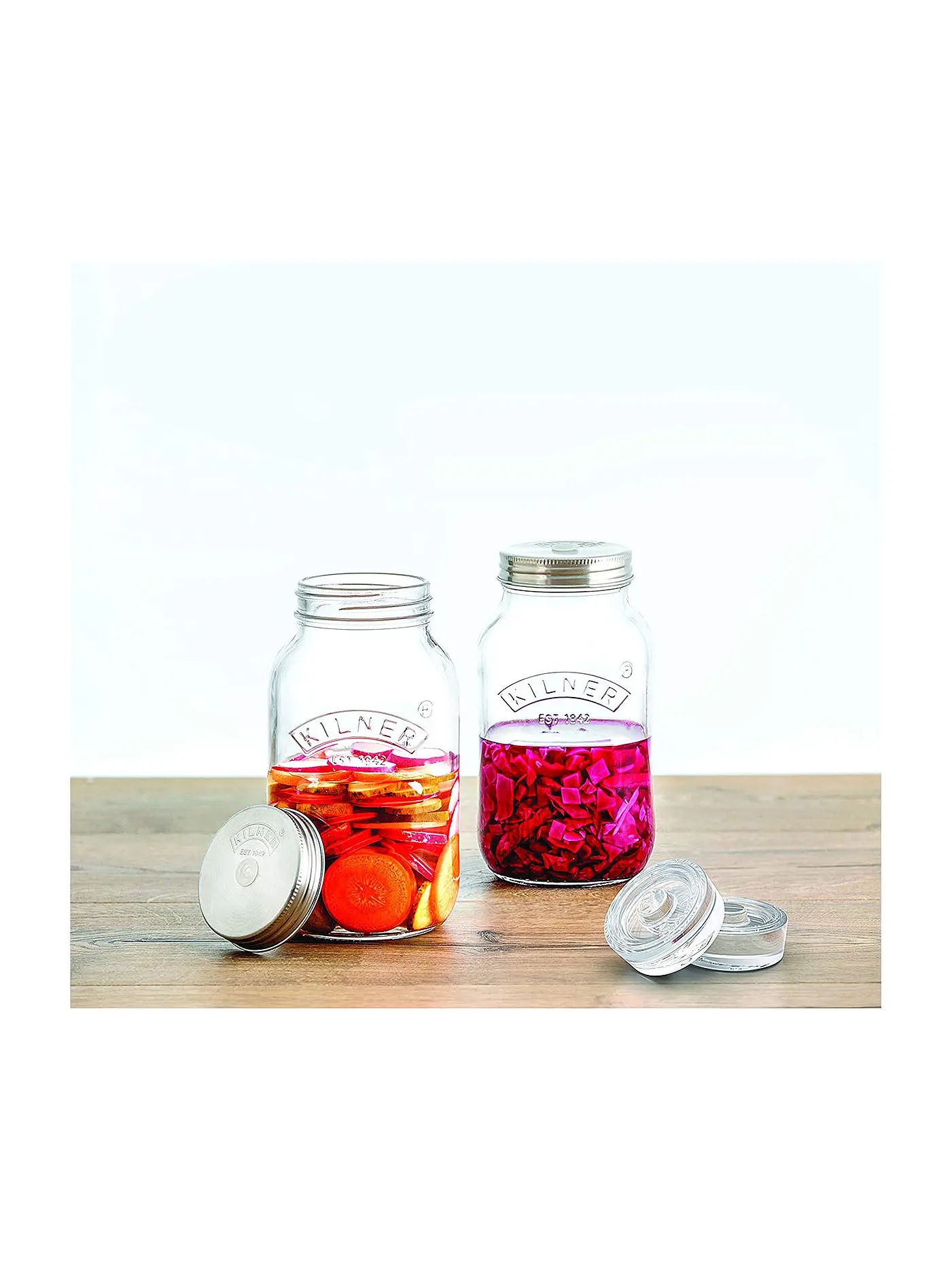 KILNER | Fermentierset Set mit 2 Gläsern 1l Glas/Edelstahl | transparent