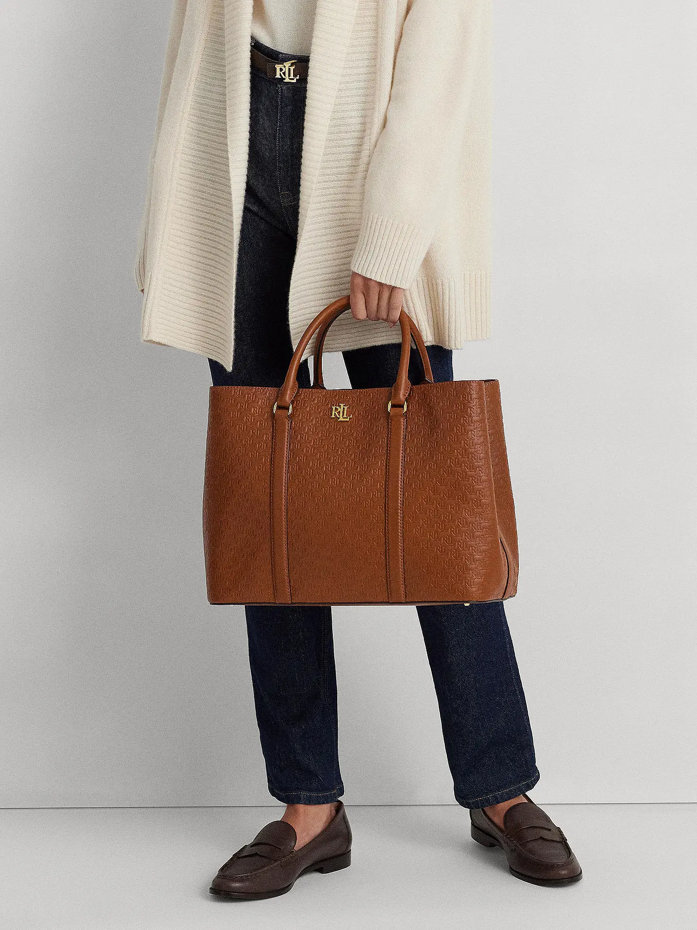 LAUREN RALPH LAUREN | Ledertasche - Henkeltasche MARCY 36 SATCHEL Large | braun