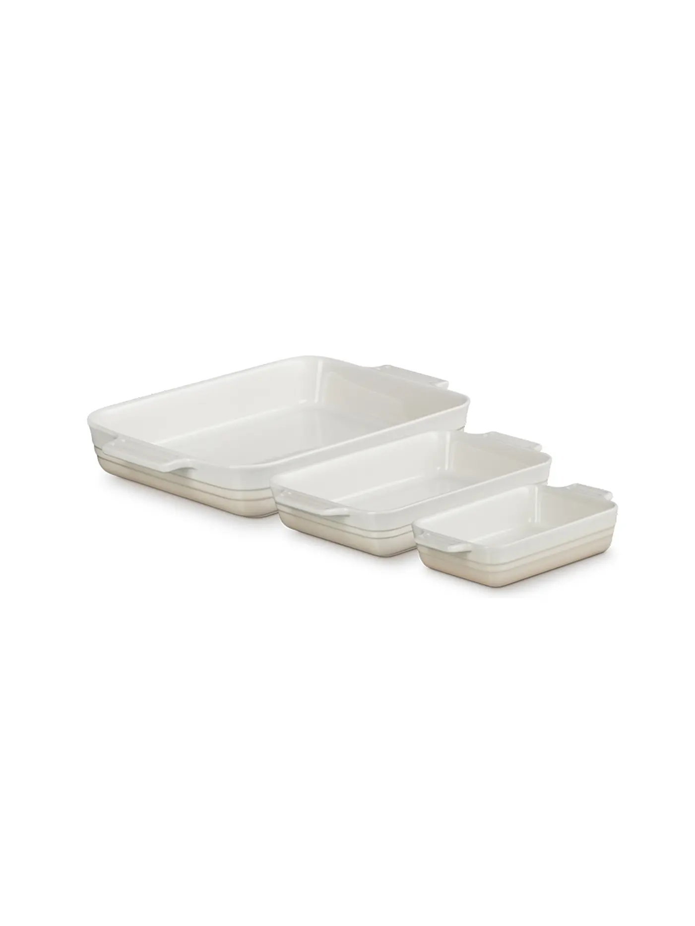 LE CREUSET | Rechteckige Auflaufform Klassik aus Steinzeug 3 teilig Meringue | creme