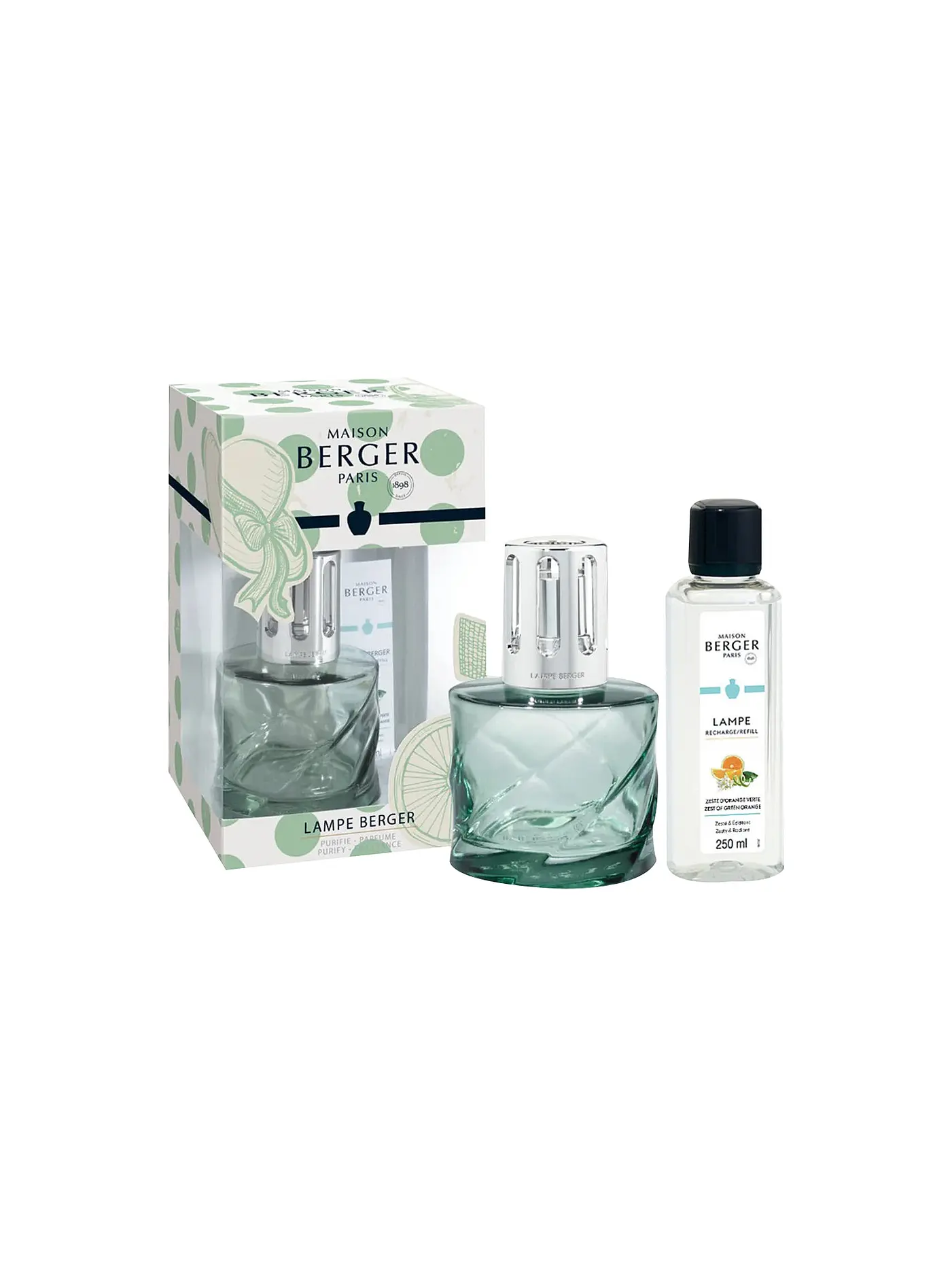 MAISON BERGER PARIS | Lampe Berger Set Spirale DOLCE Verte 250ml Prickelnde Orangenzesten | hellgrün
