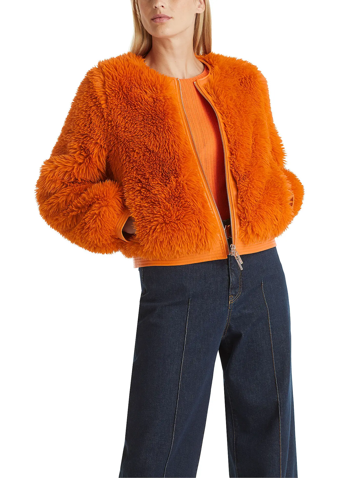 MARC CAIN | Jacke in Felloptik  | orange