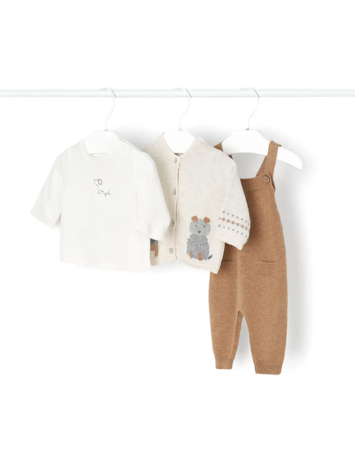 MAYORAL | Baby Set Strickjacke, Langarmshirt und Hose 3-teilig | braun