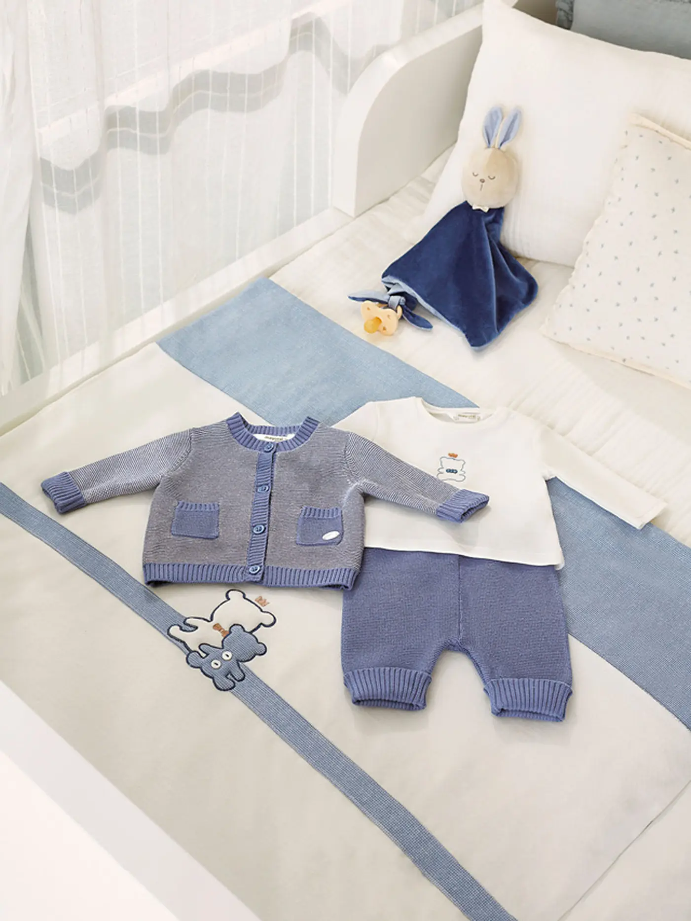 MAYORAL | Baby Set Strickjacke, Shirt und Hose 3-teilig | blau