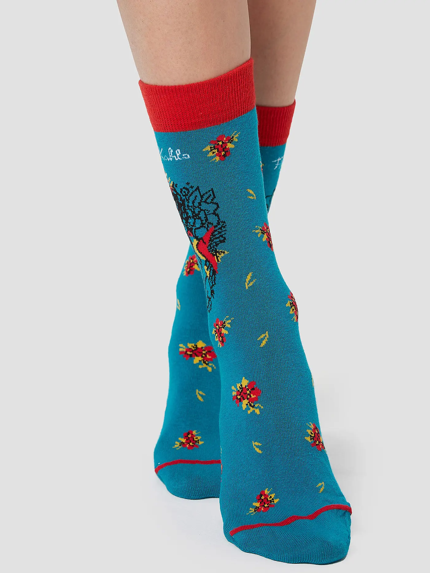 MUSEARTA | Damen Socken FRIDA WITH HUMMINGBIRD green (36-40) | petrol