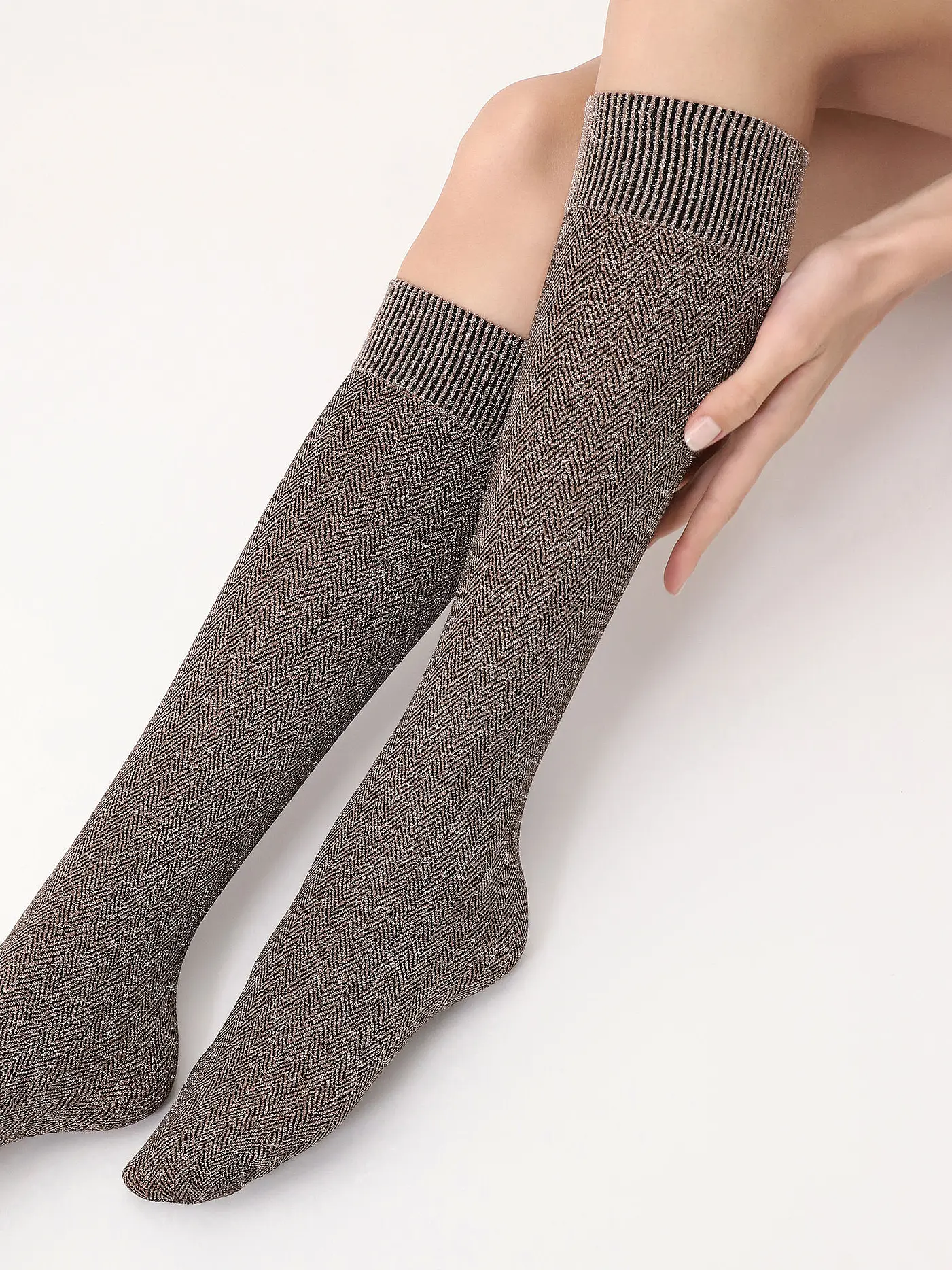 OROBLU | Kniestrümpfe tweed sparkly  | gold