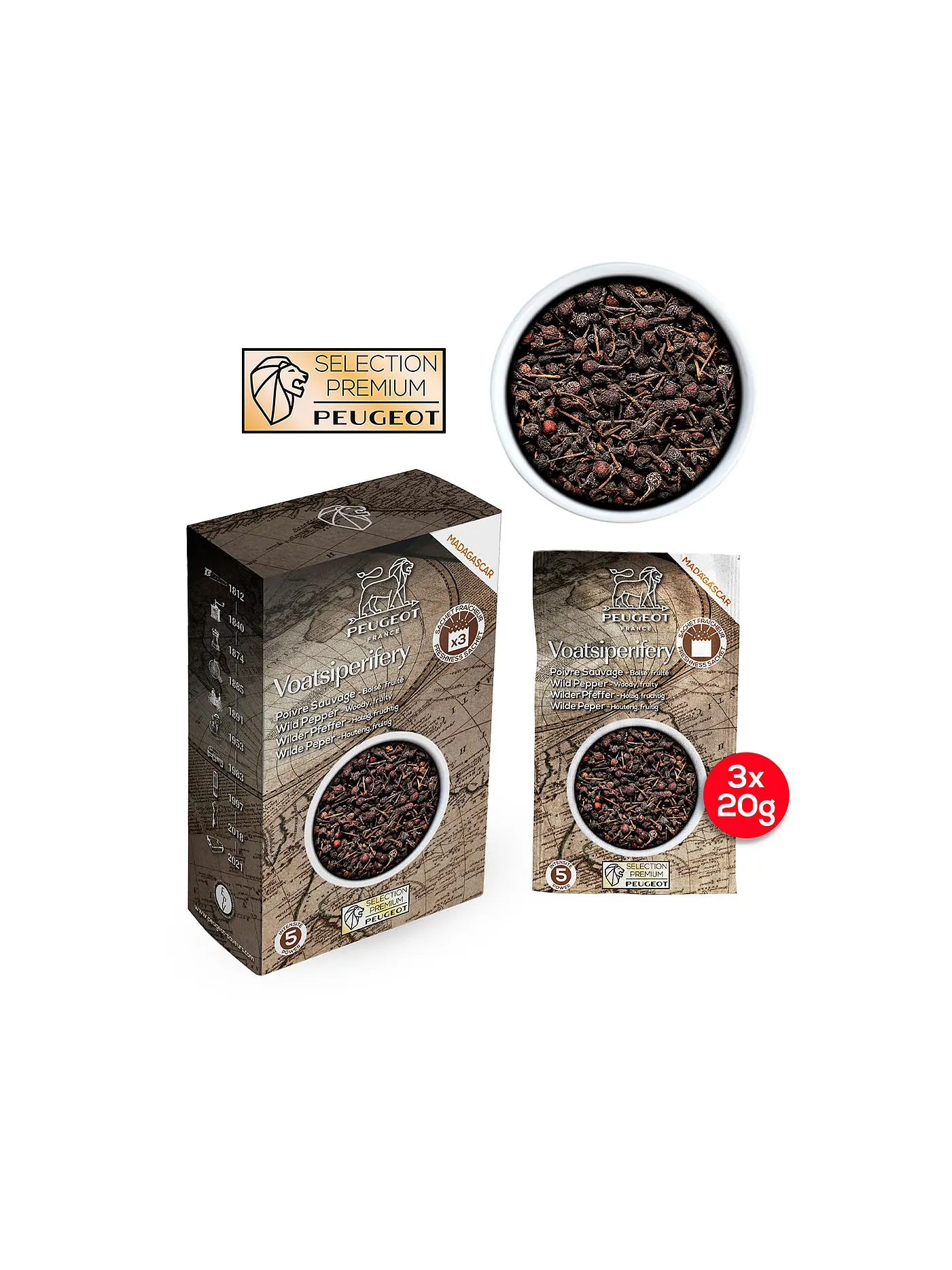 PEUGEOT | Wilder Pfeffer Voatsiperifery Madagaskar 3x20g | schwarz