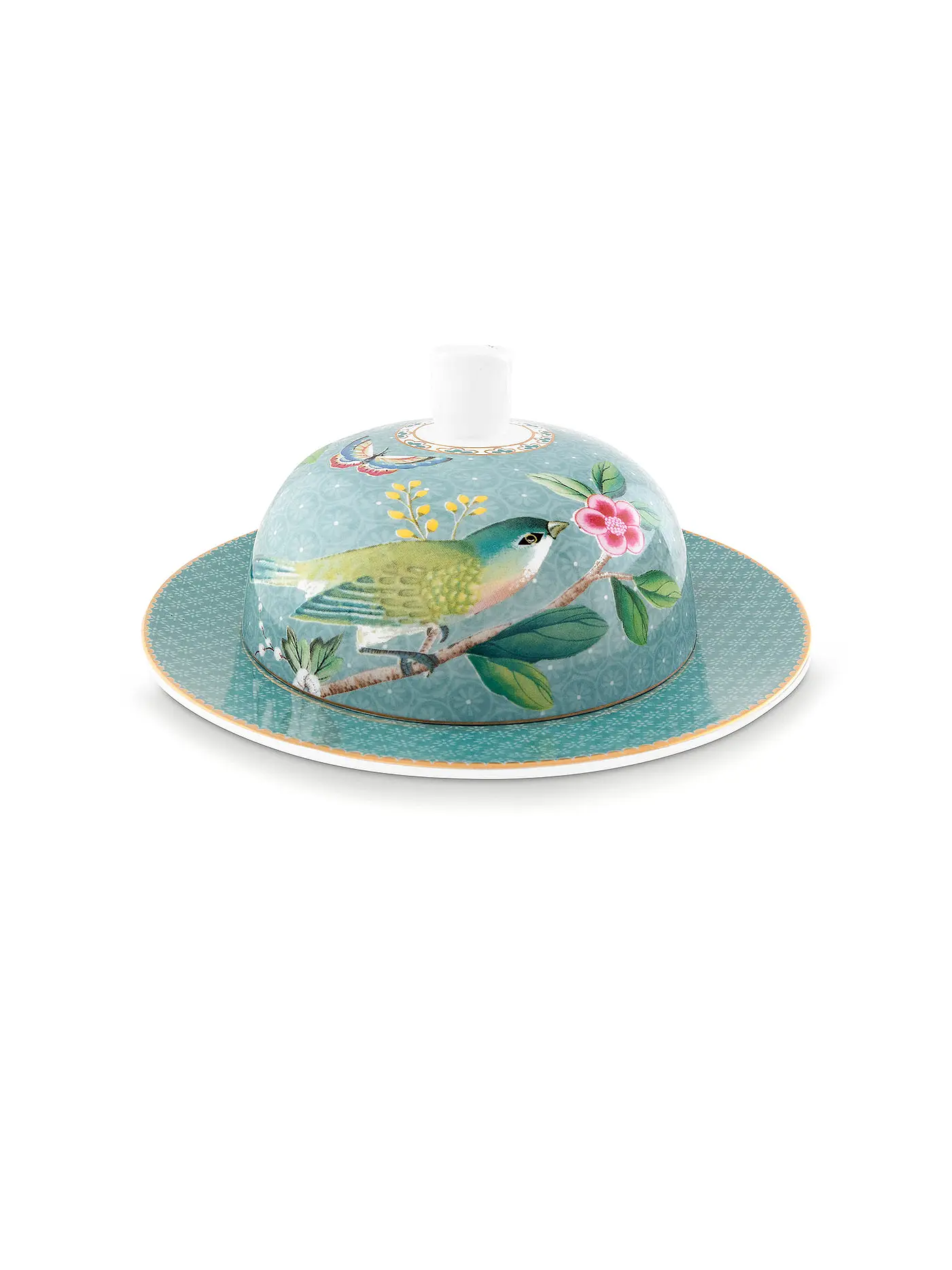 PIP STUDIO | Butterdose rund BLUSHING BIRDS 17x8cm Blau  | hellblau