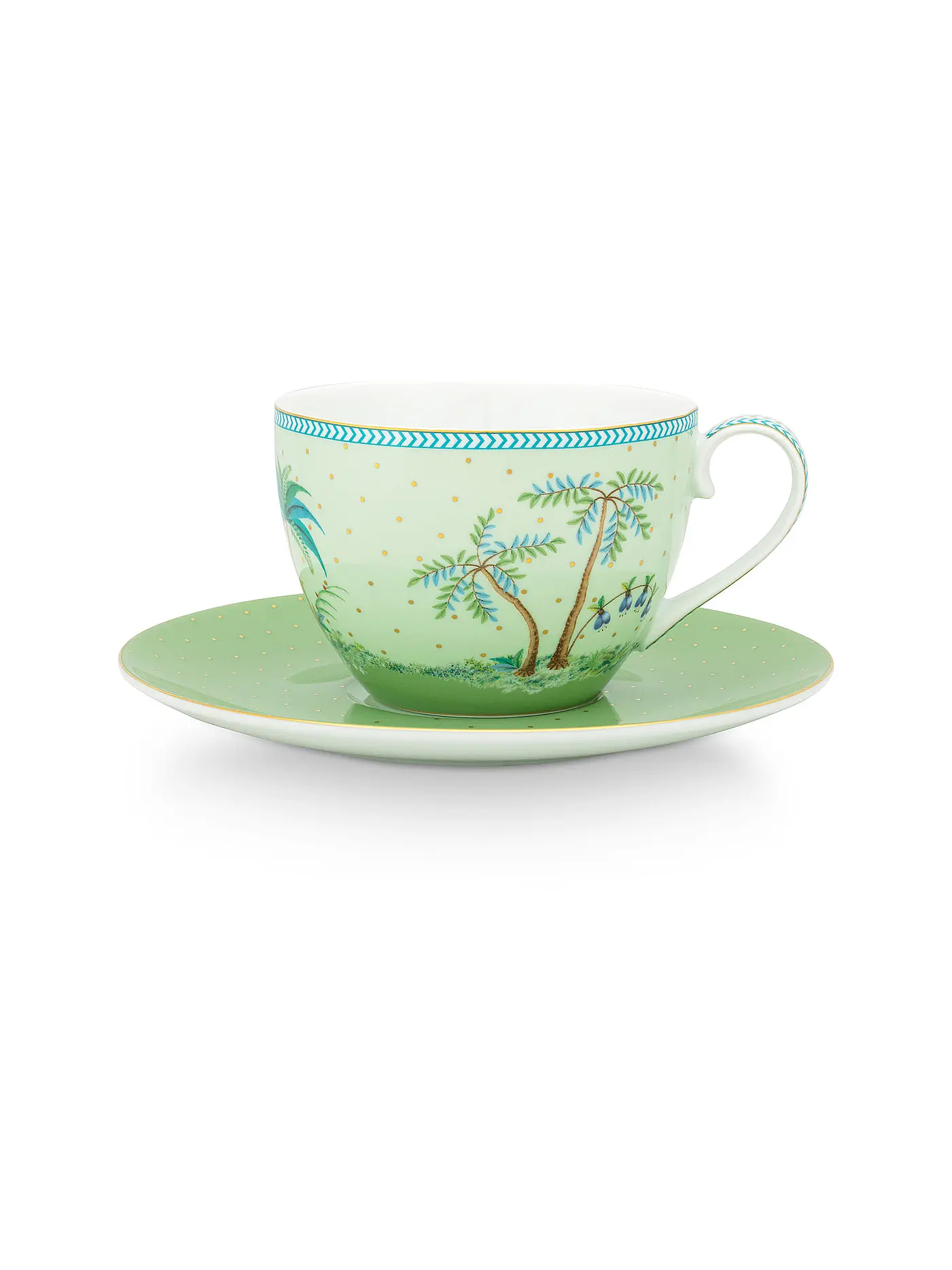 PIP STUDIO | Cappuccinotasse mit Untertasse 280ml  Jolie Dots Gold | hellgrün