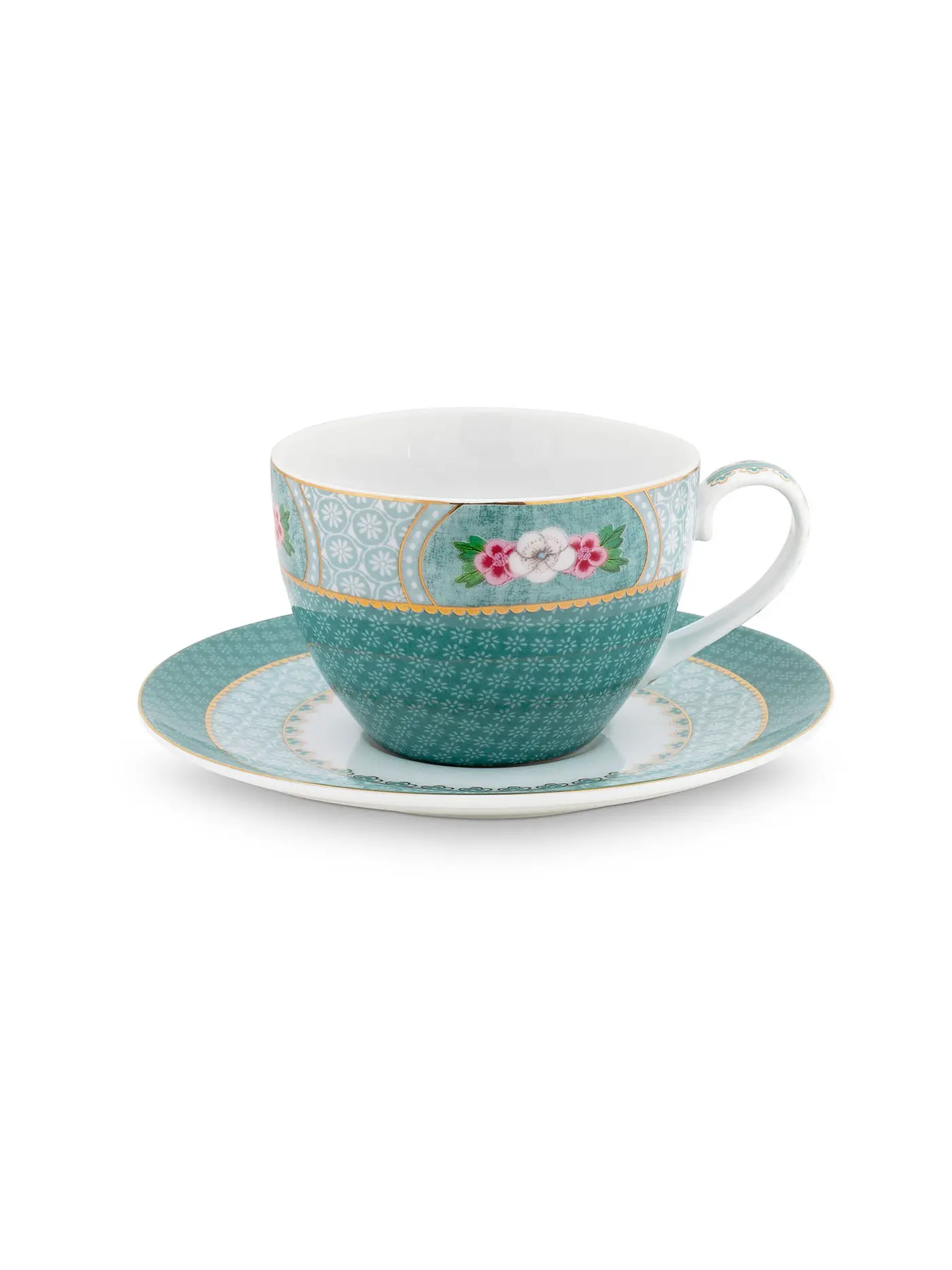 PIP STUDIO | Cappuccino-Tasse mit Untertasse 280ml "Blushing Birds" | türkis