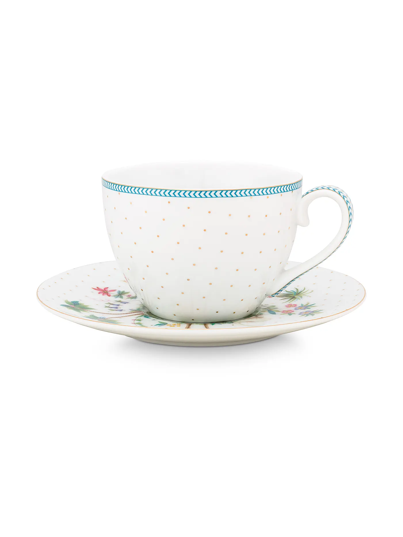 PIP STUDIO | Cappuccinotasse mit Untertasse 280ml  Jolie Dots Gold | weiss