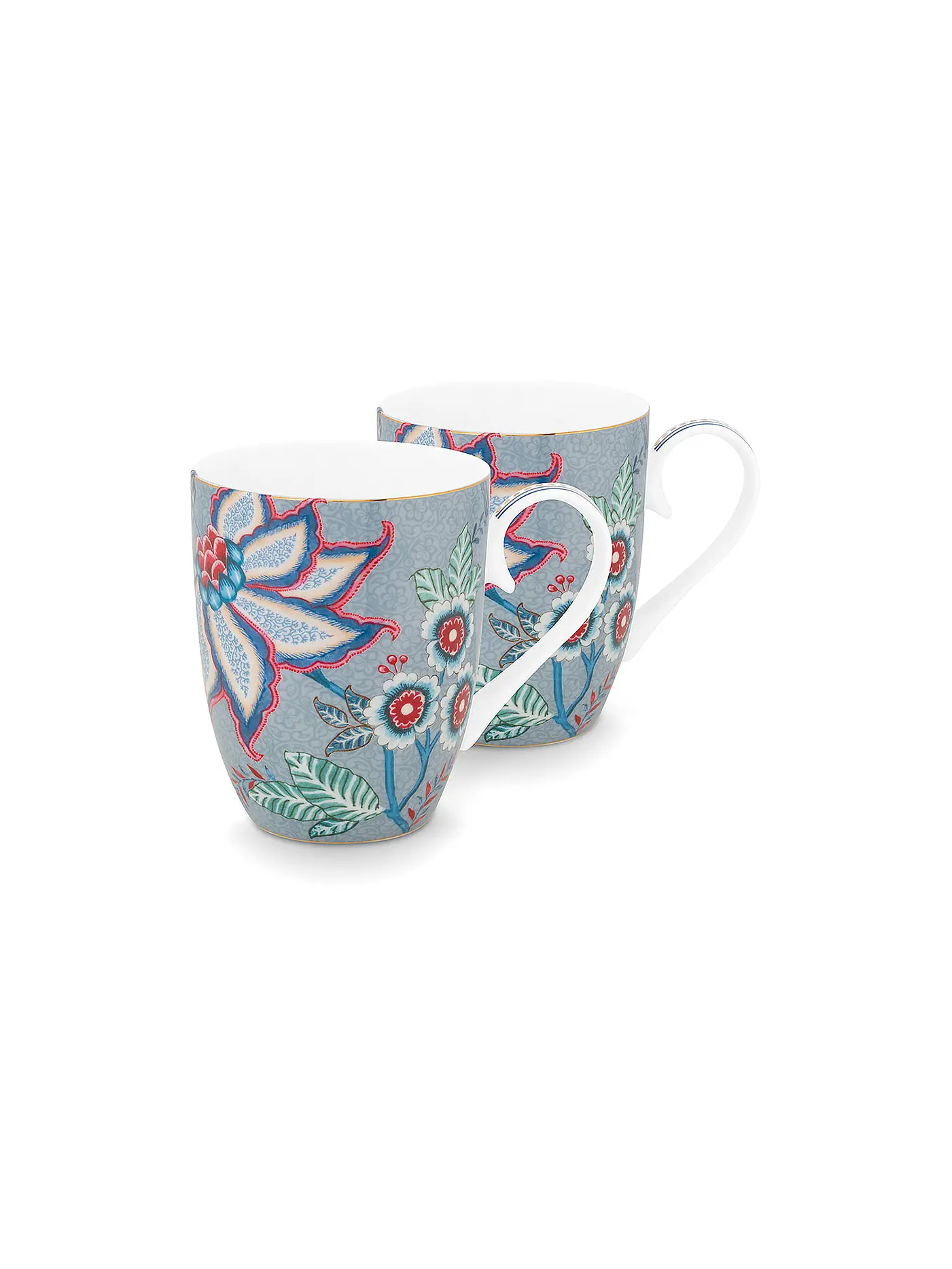 PIP STUDIO | Henkelbecher 2-er Set Large 350ml FLOWER FESTIVAL Light Blue | hellblau